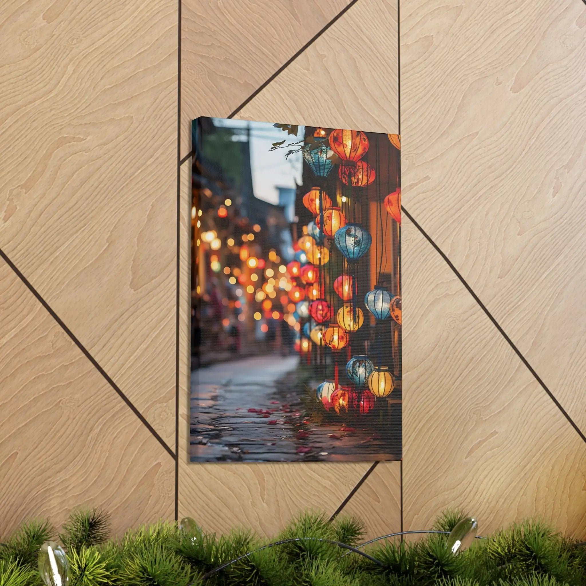 Canvas Gallery Wraps | a picture of a city street with Christmas lights