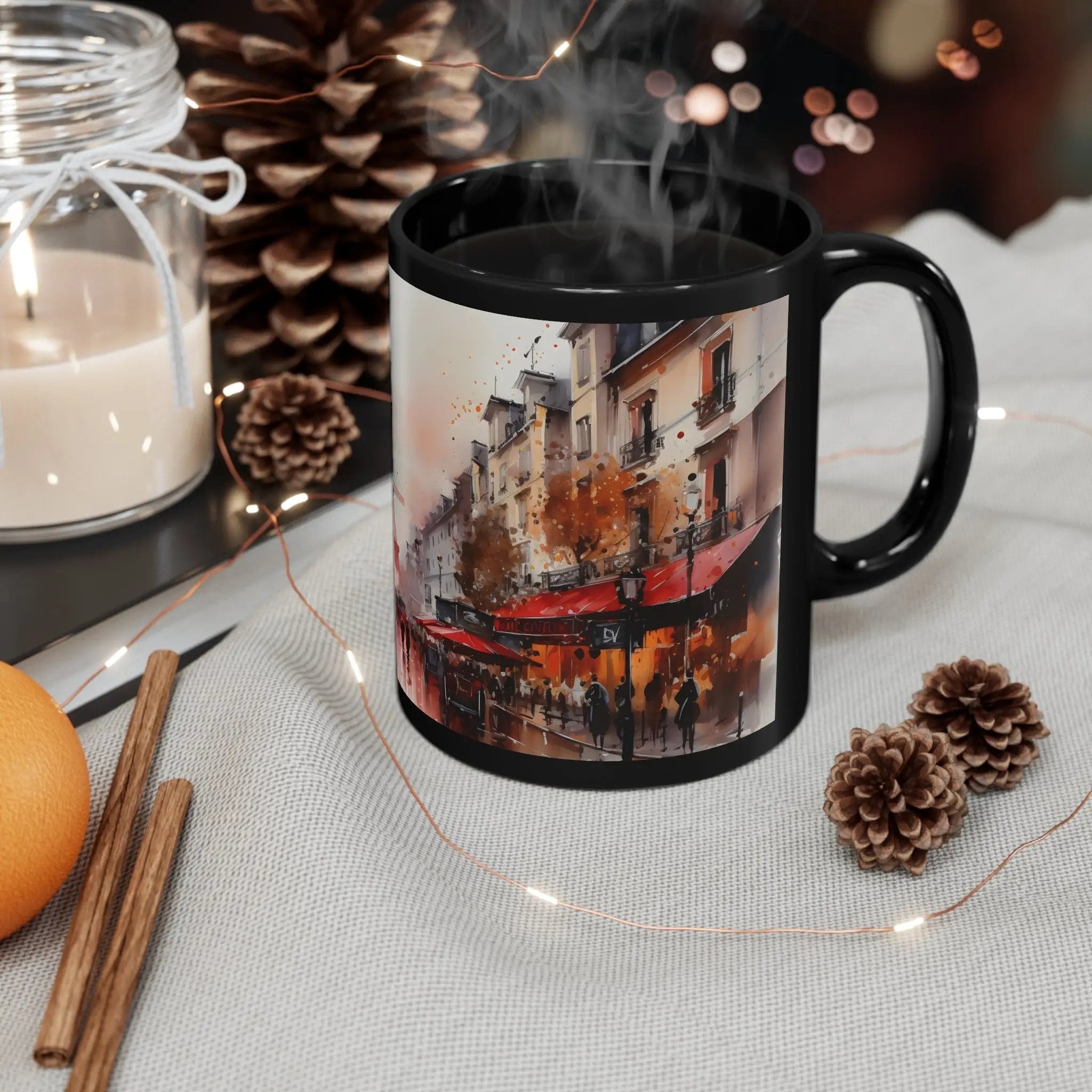 Mugs coffee | a coffee mug with a picture of a street scene on it