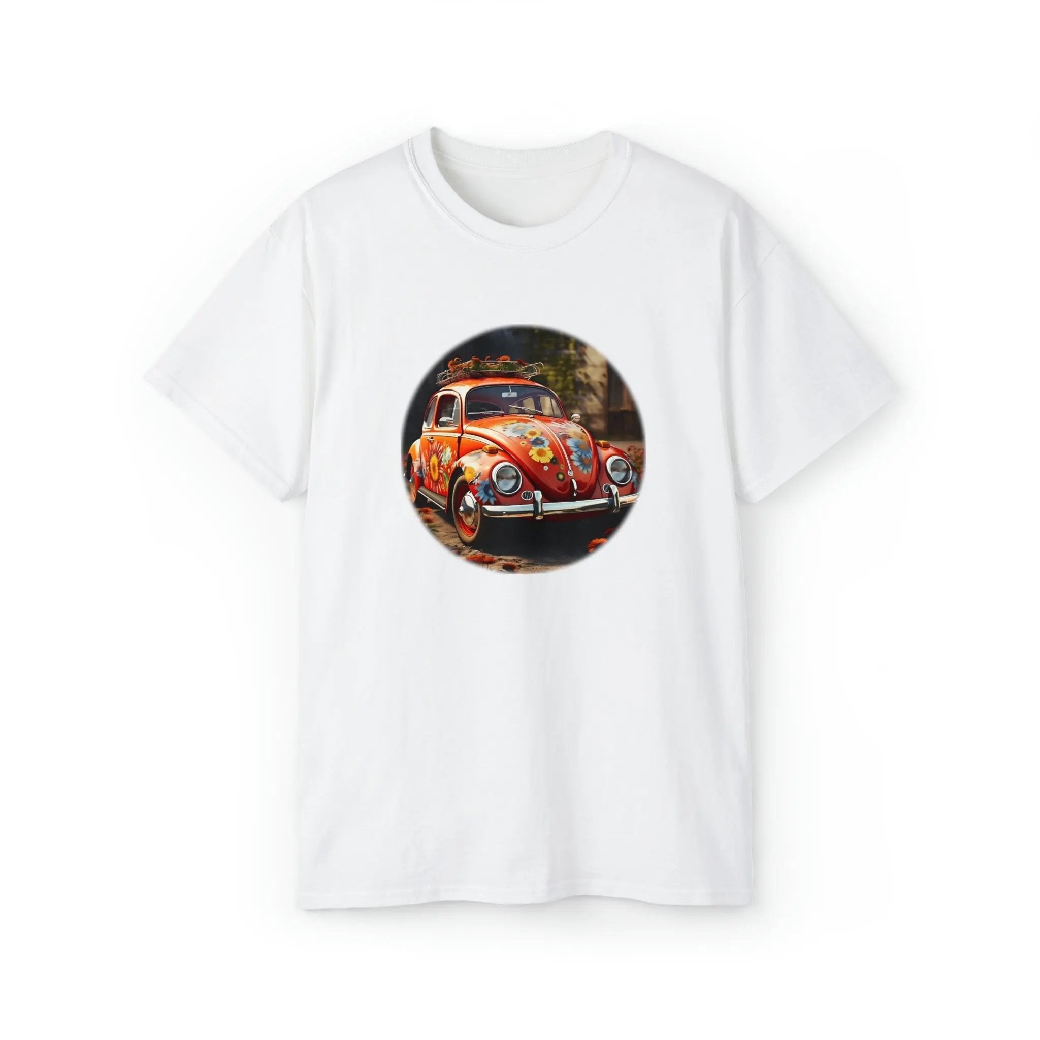 men tee graphic | a white t - shirt with an orange van bug on it