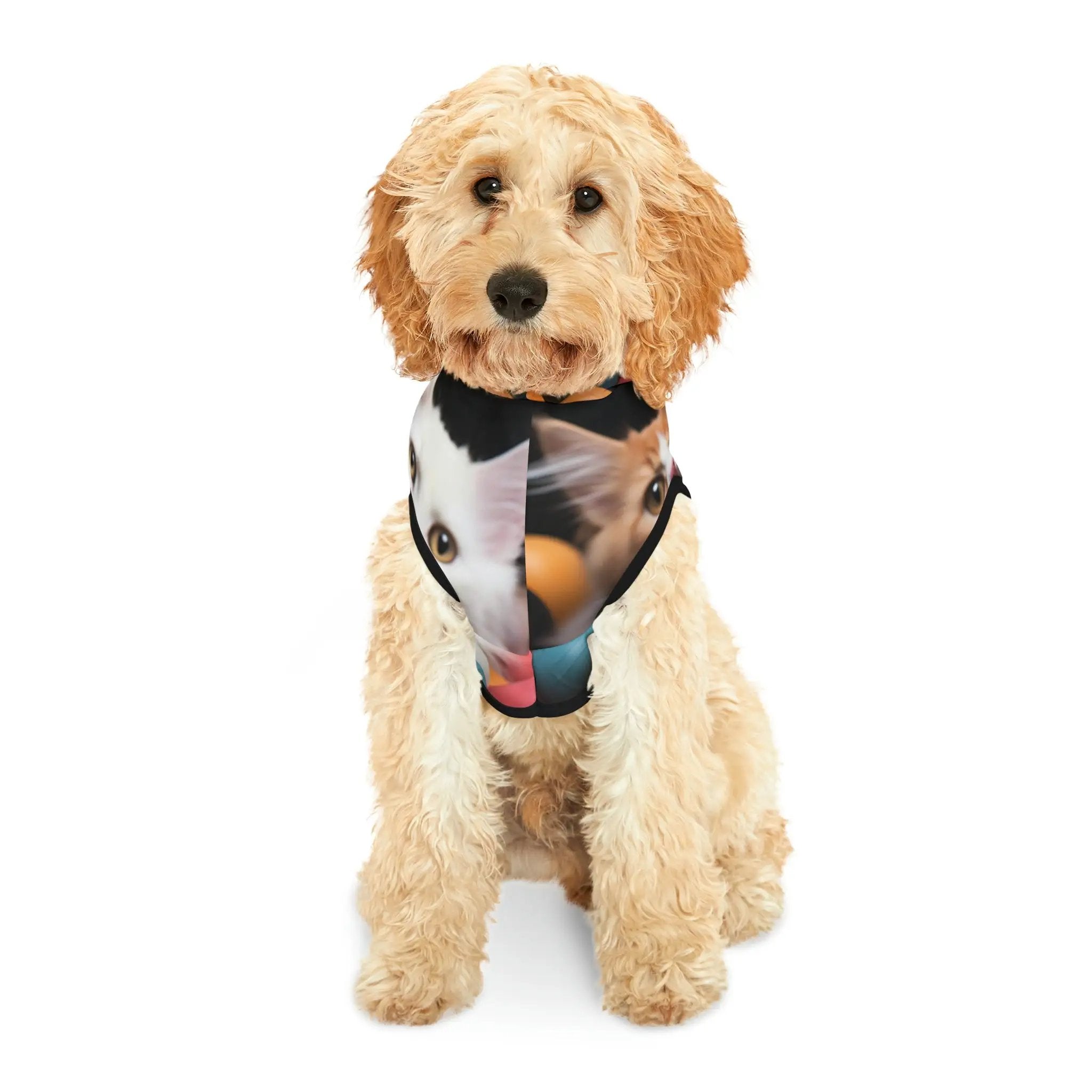 Pet hoodie | a dog wearing a bandana with a picture of a bird on it