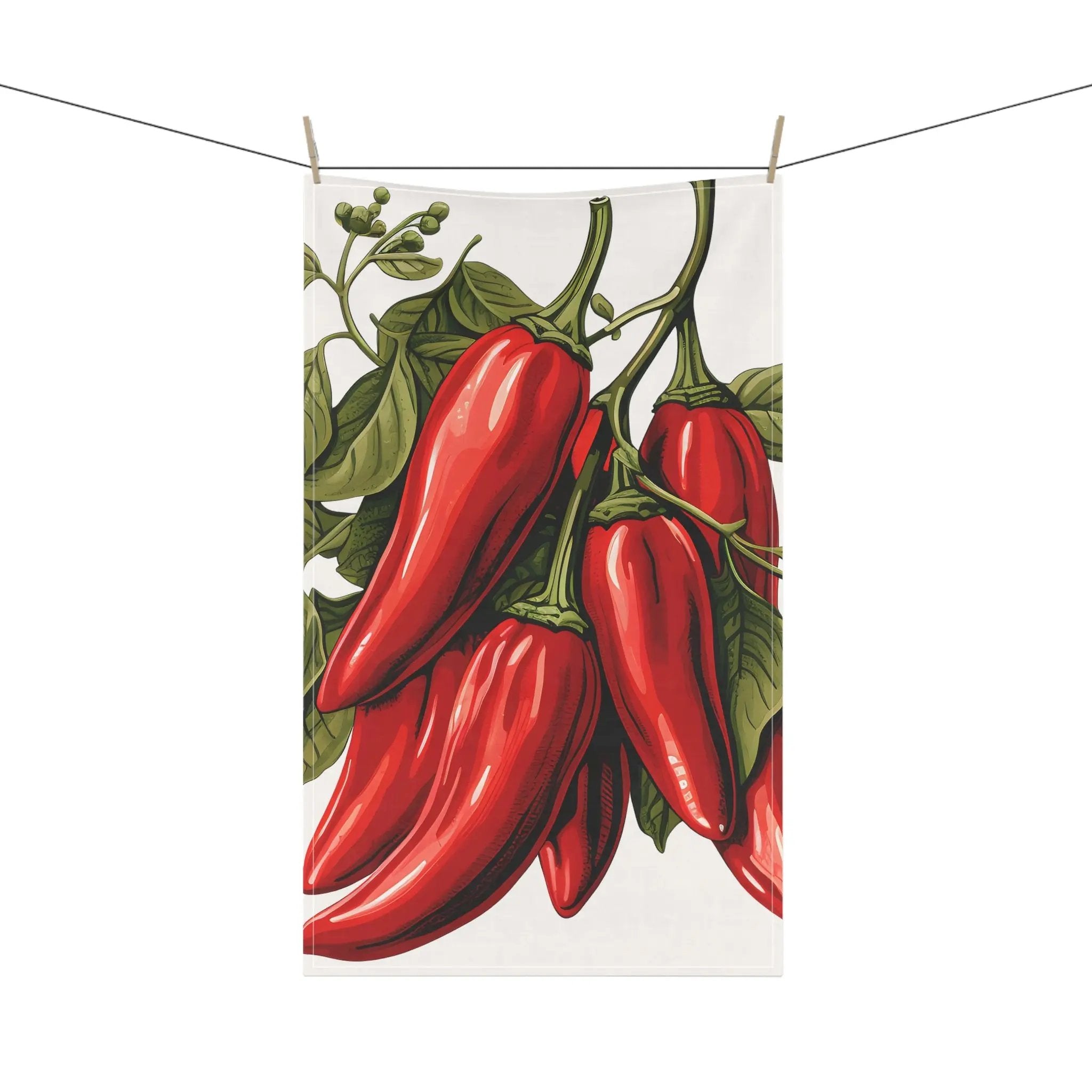 Kitchen Towel | a red chili pepper hanging on a clothes line