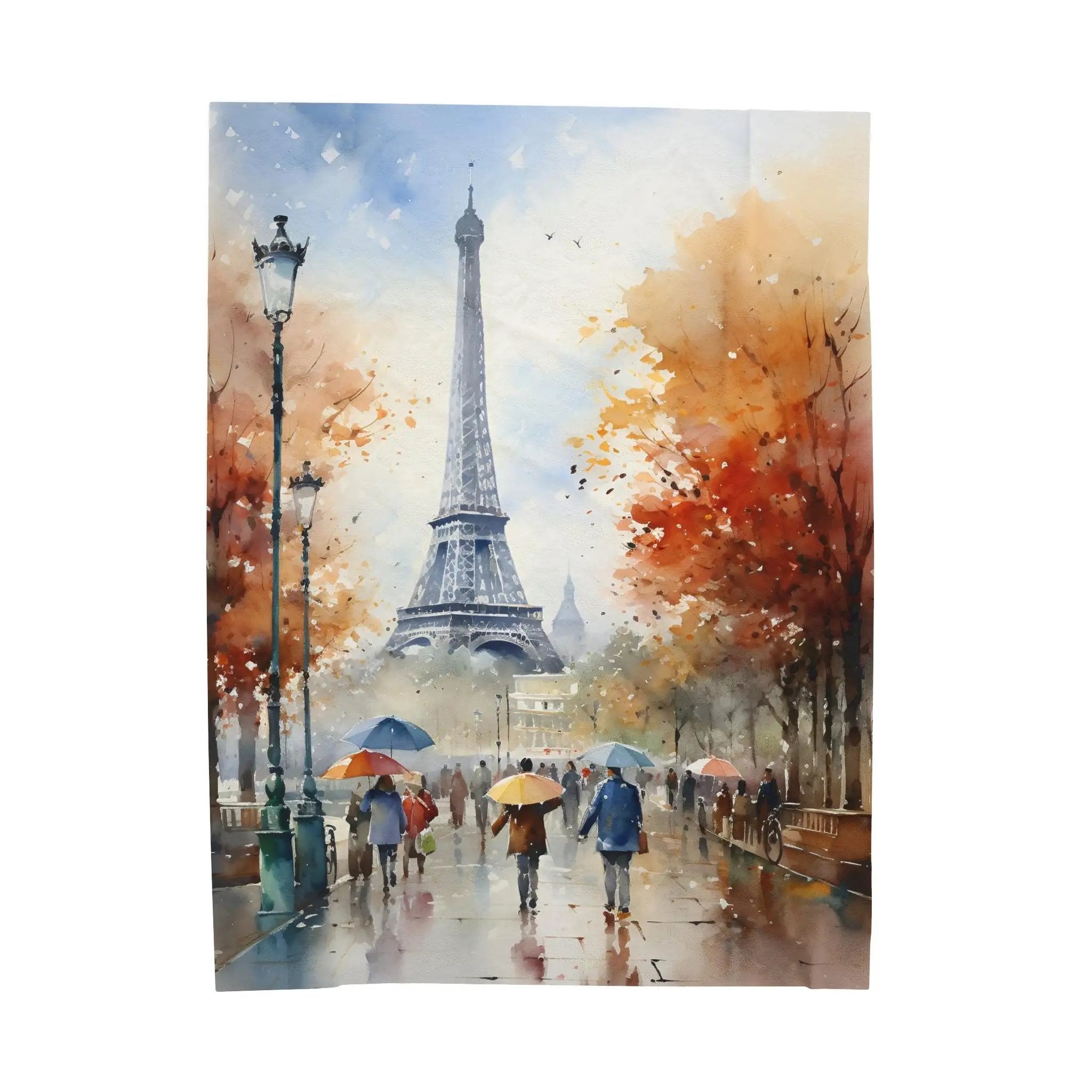 bedroom Blanket | a painting of people walking in the rain with umbrellas