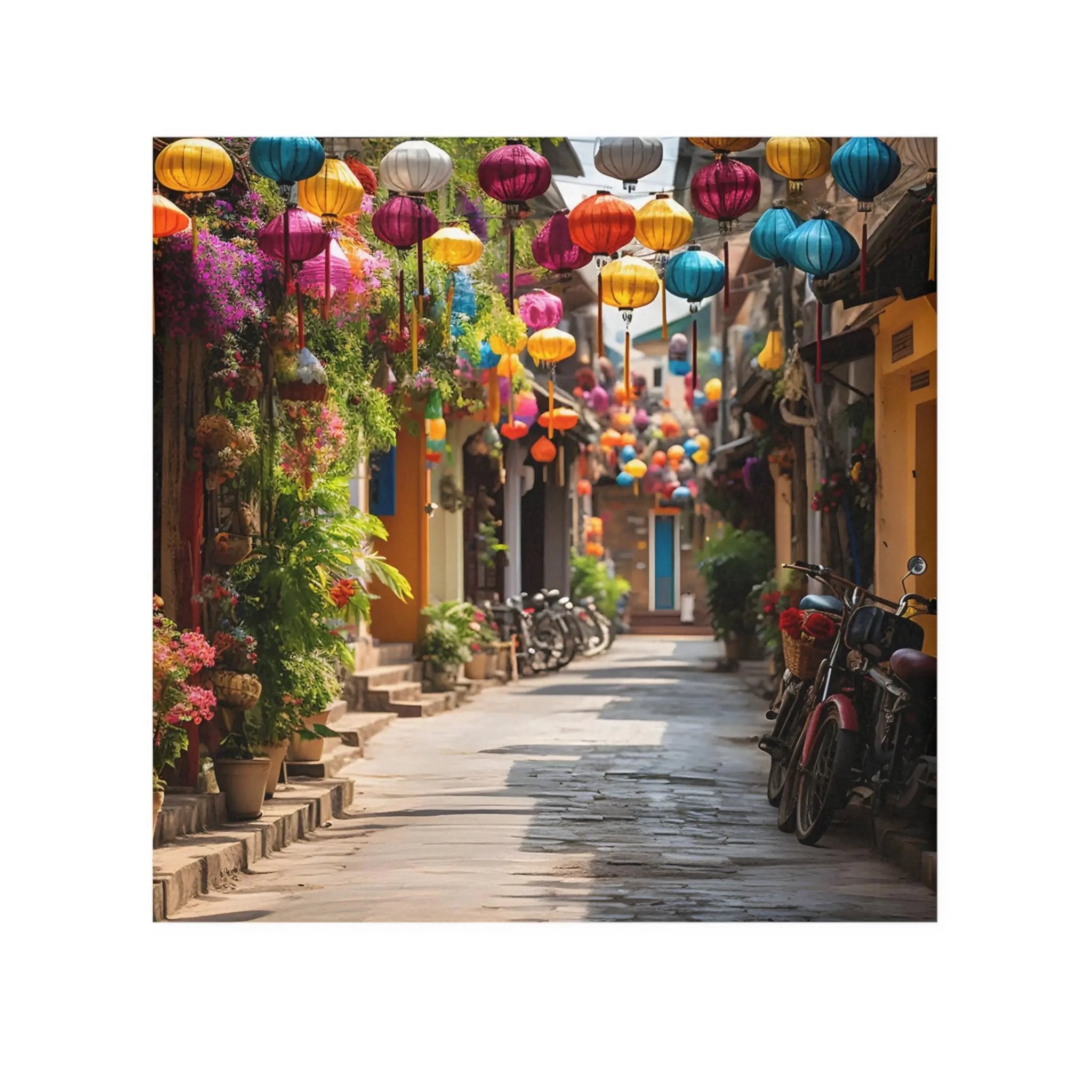 Face Towel | a photo of a street with many colorful lanterns