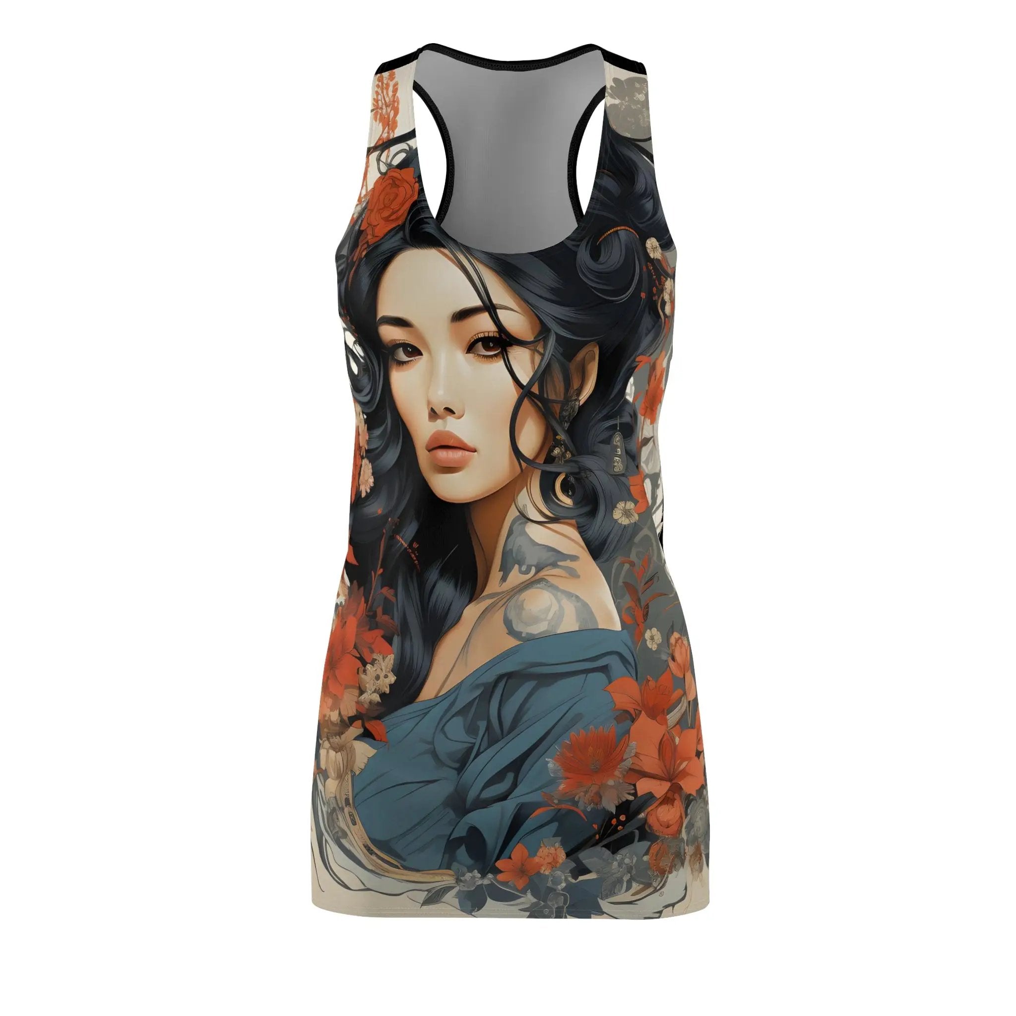 Woman summer dress | a women's tank top with a picture of a woman with flowers on it