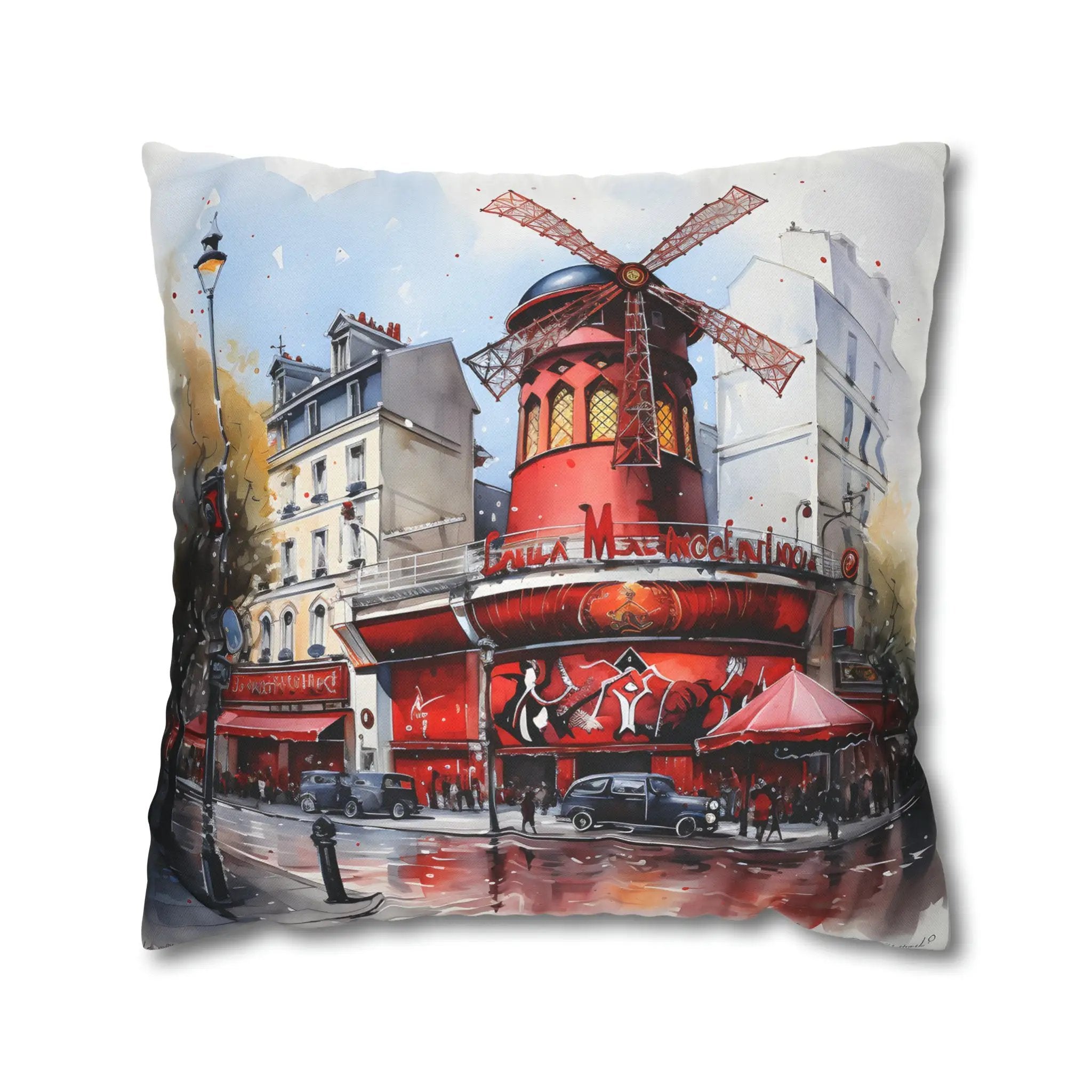 pillow cover | a pillow with a painting of a windmill on it