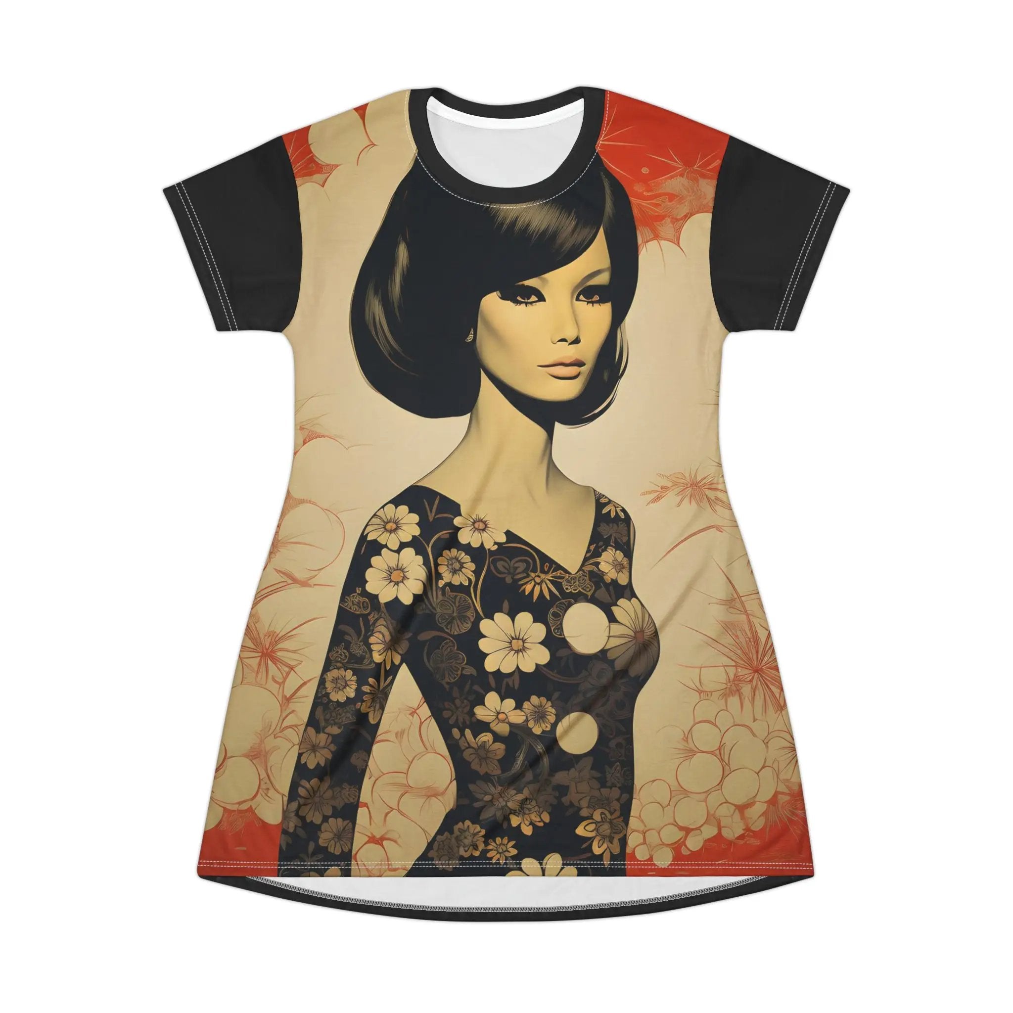 woman shirt dress | a women's t - shirt with a picture of a woman in a dress