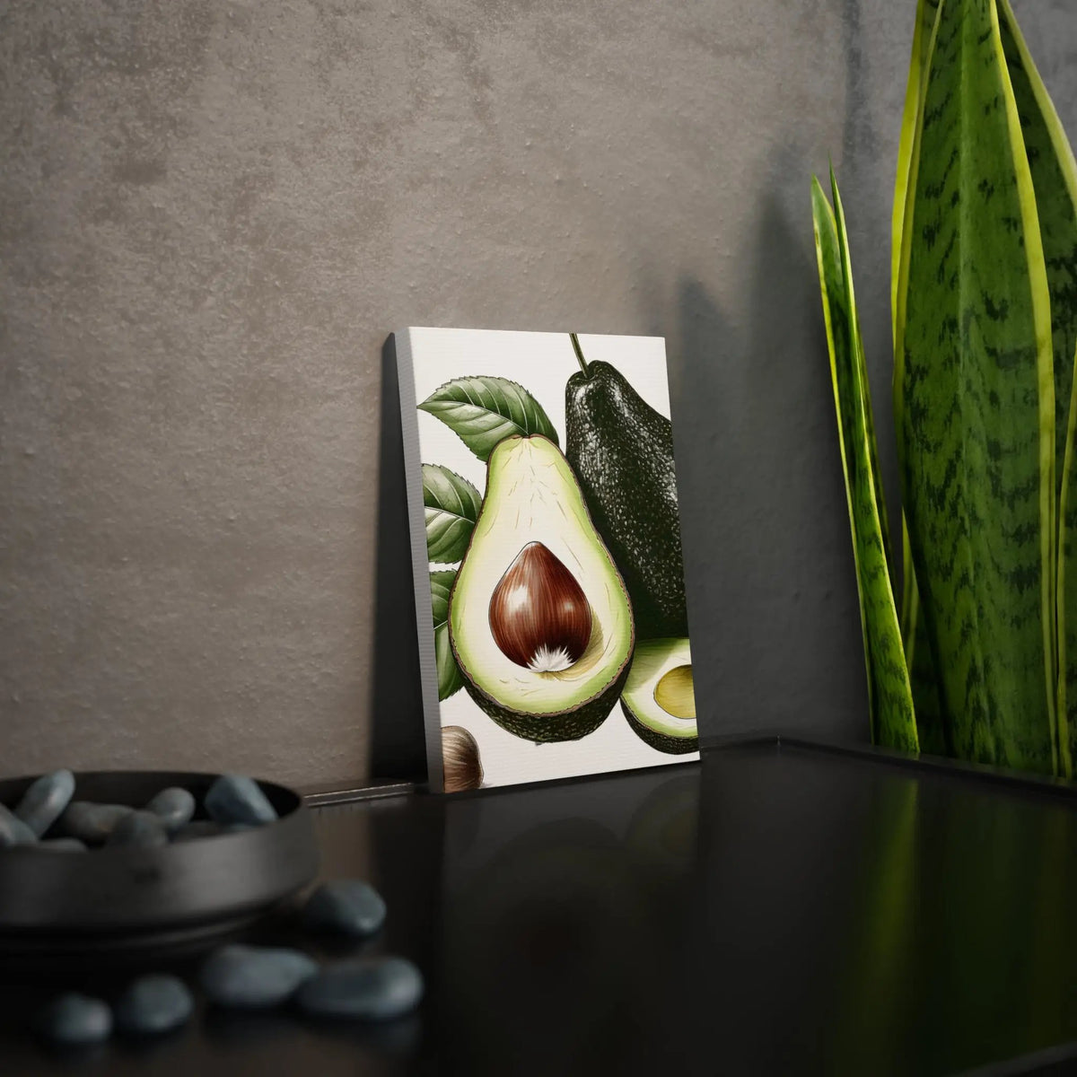 Canvas Gallery Wraps | a picture of an avocado on a table next to a potted plant