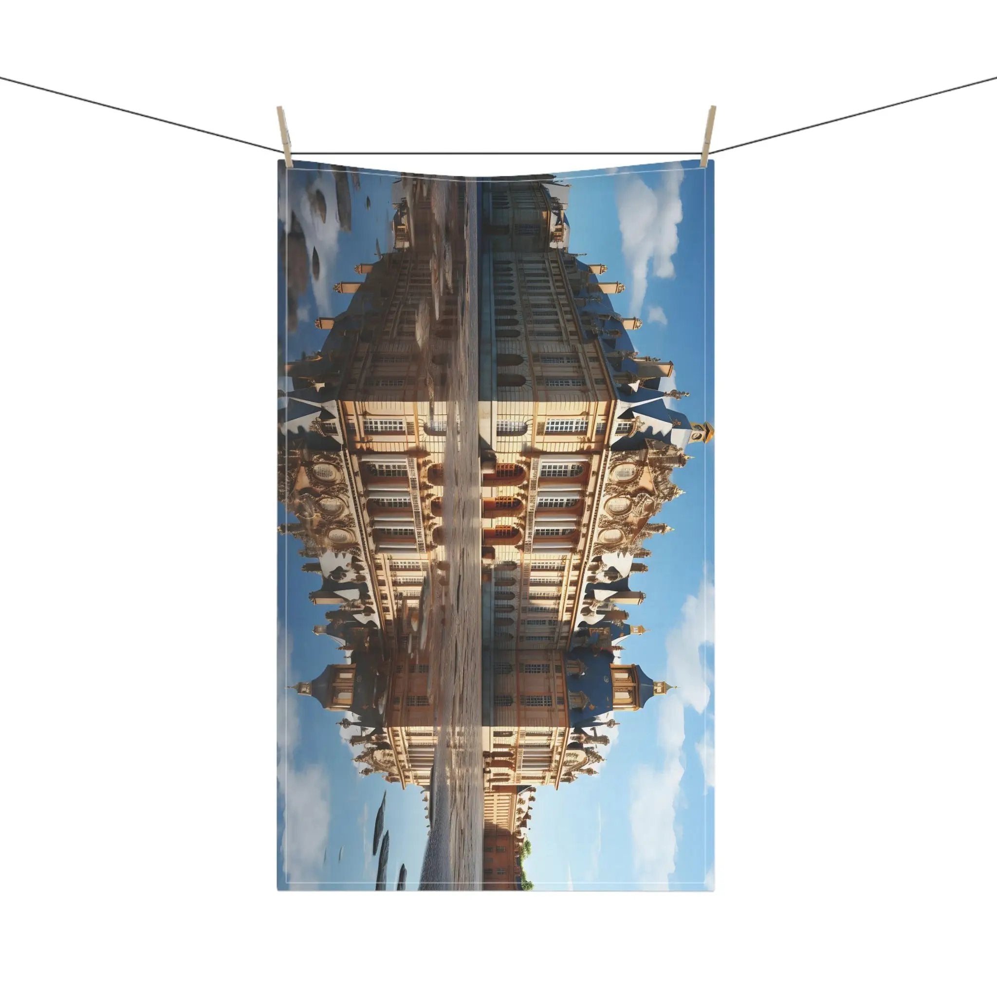 Kitchen Towel | a picture of a tall building with a sky background