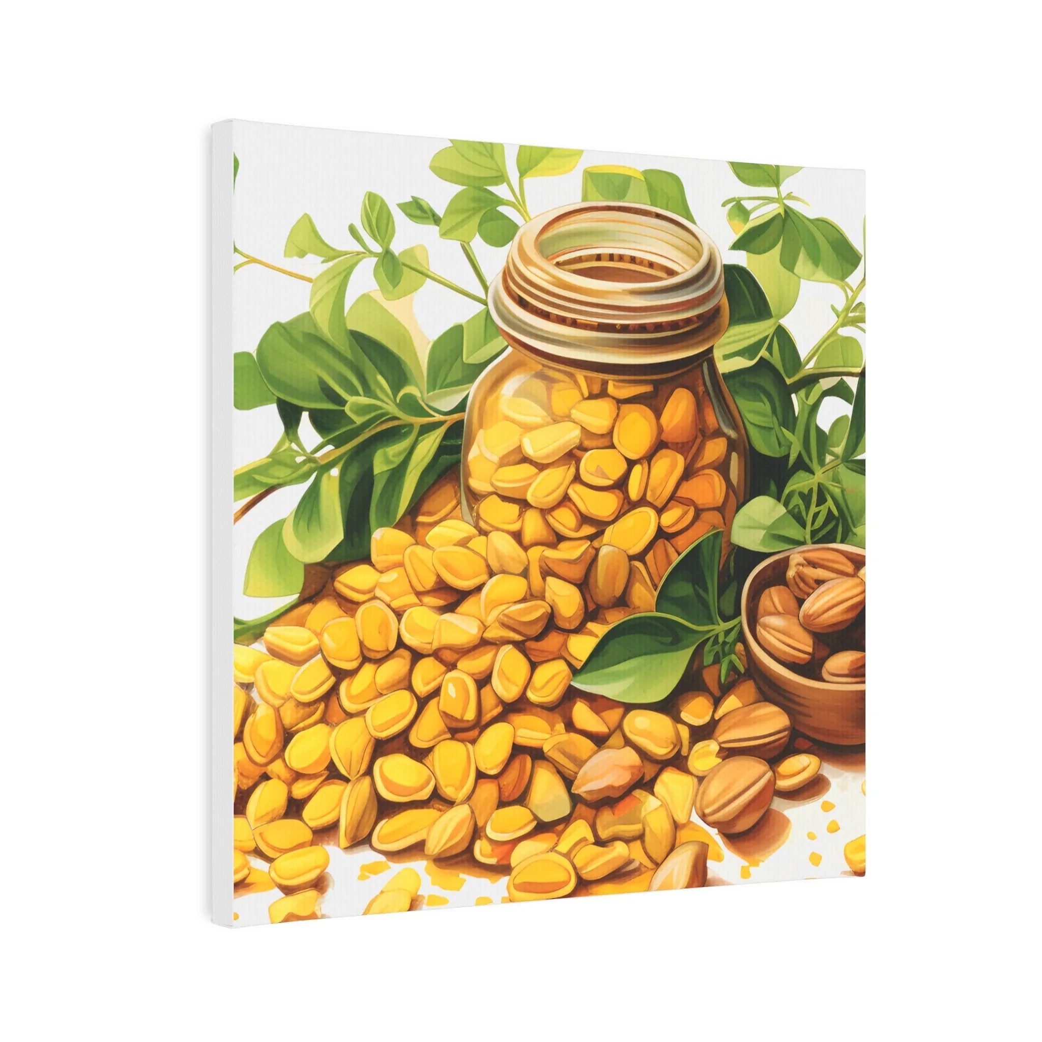 Canvas Gallery Wraps | a painting of a jar of almonds on a table