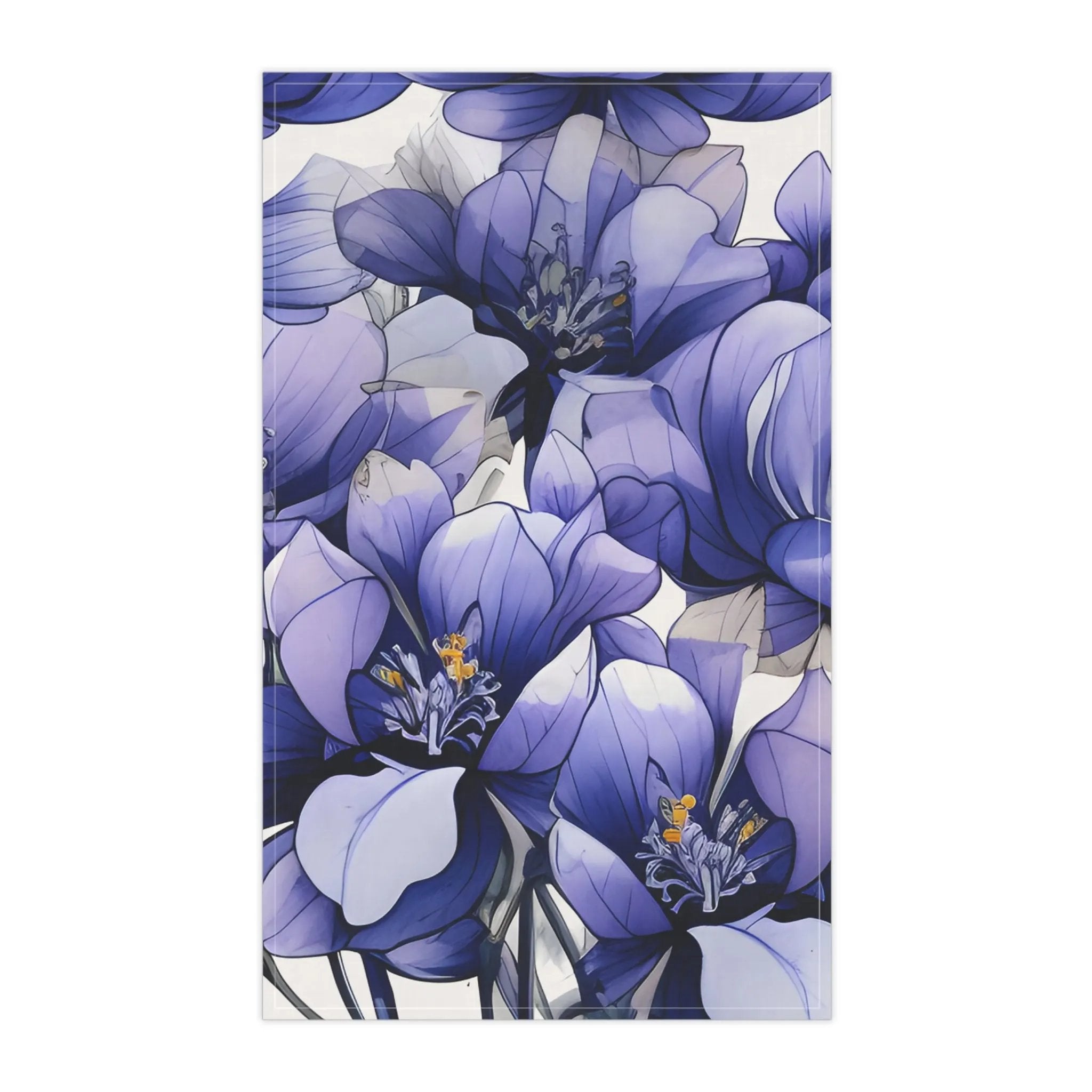 Kitchen Towel | a painting of blue flowers on a white background