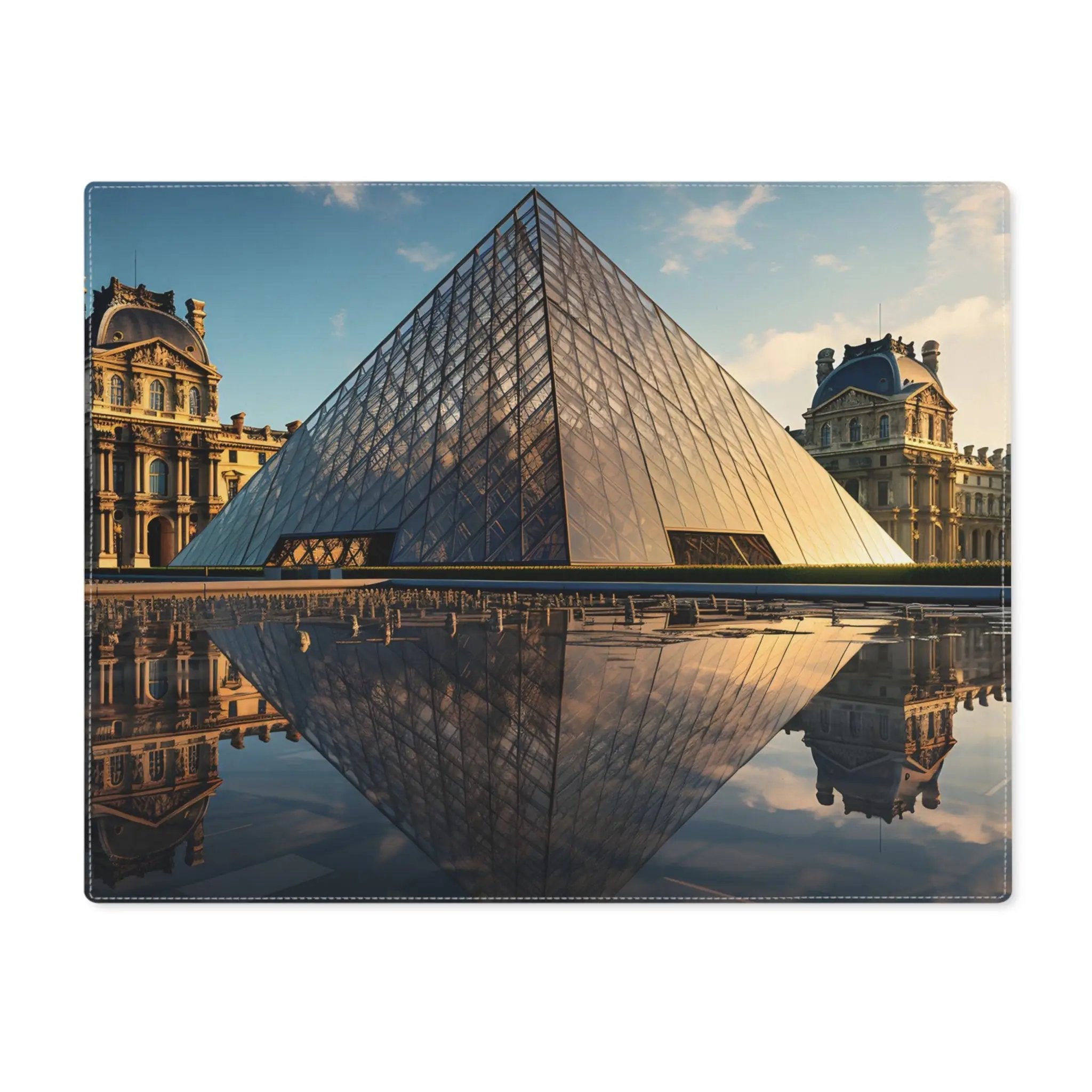 Placemat | a large glass pyramid sitting in front of a building