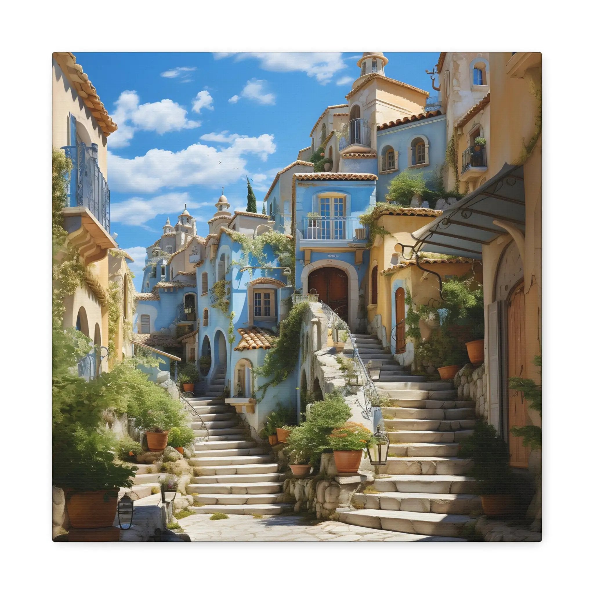 Canvas Gallery Wraps | a painting of a staircase leading up to a building