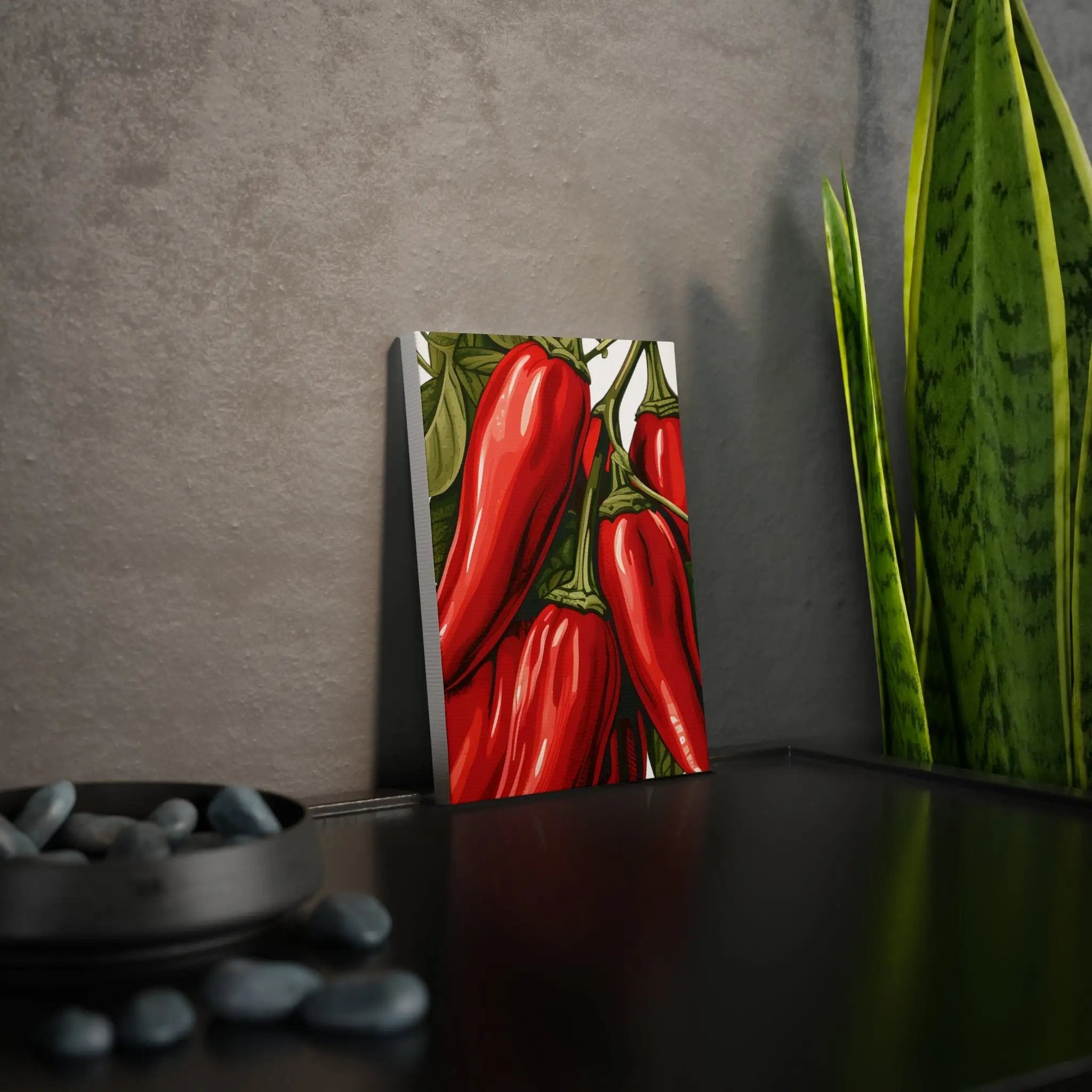 Canvas Gallery Wraps | a painting of a red chili pepper on a black table