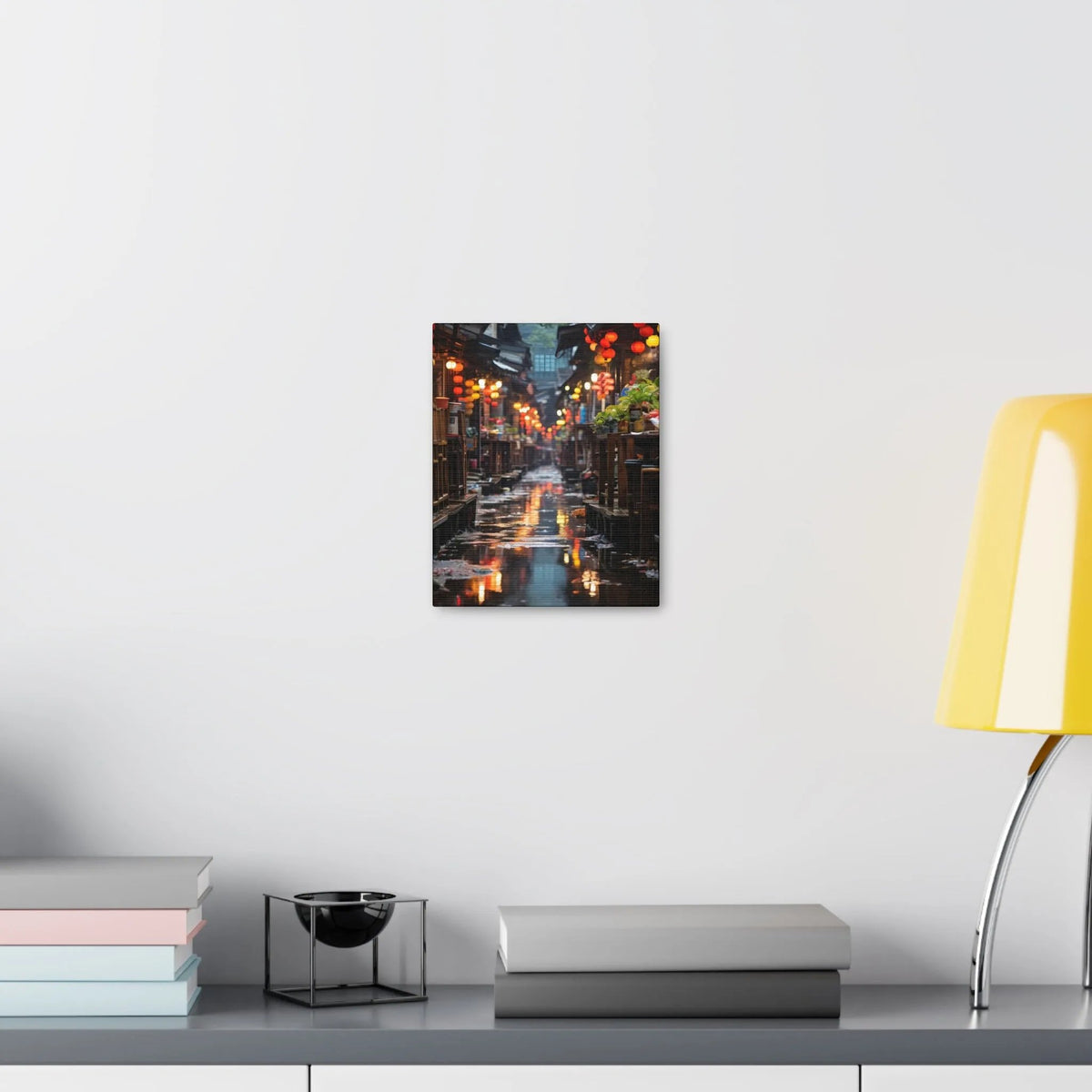 Canvas Gallery Wraps | a room with a lamp and a painting on the wall