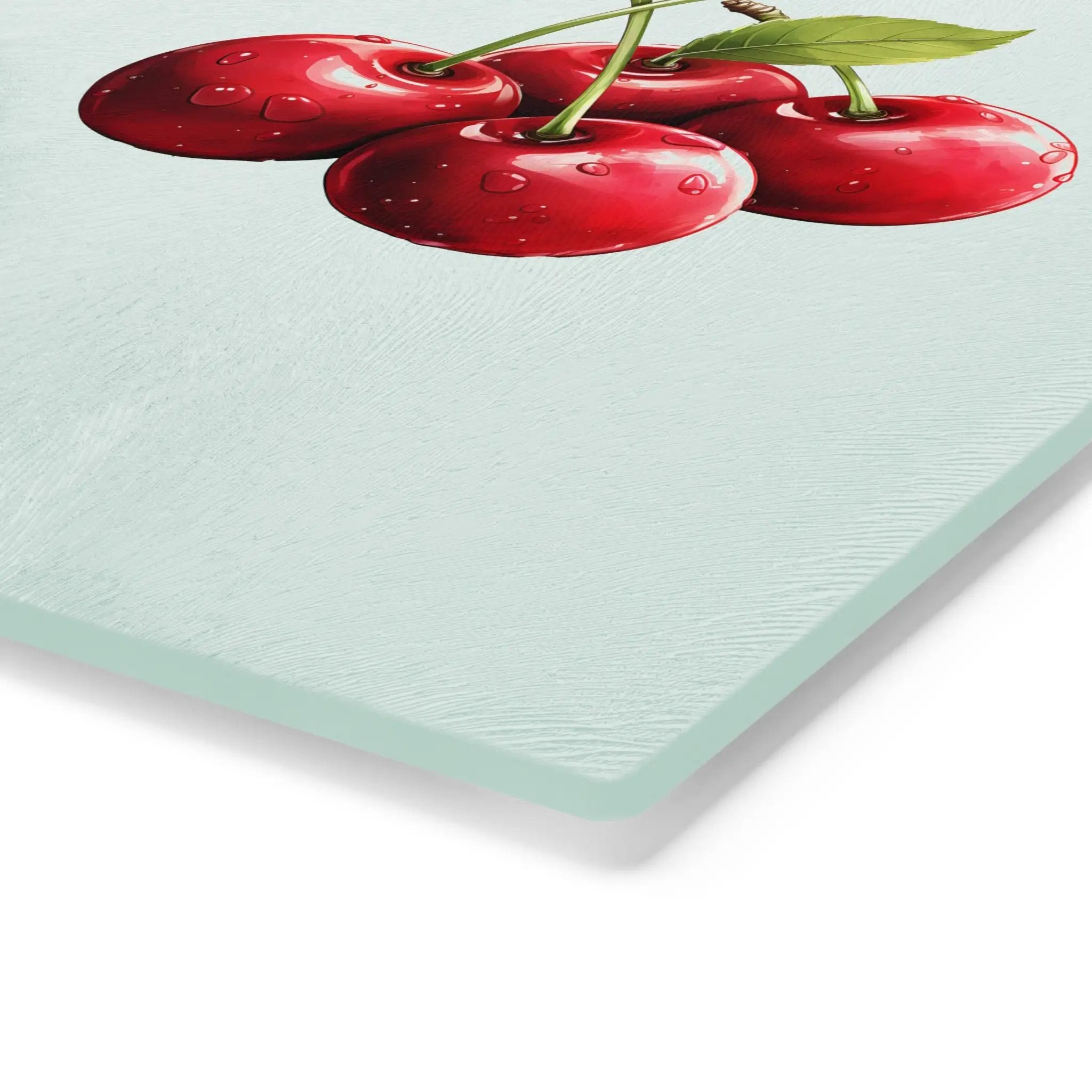 Cutting board | a painting of cherries on a light green background