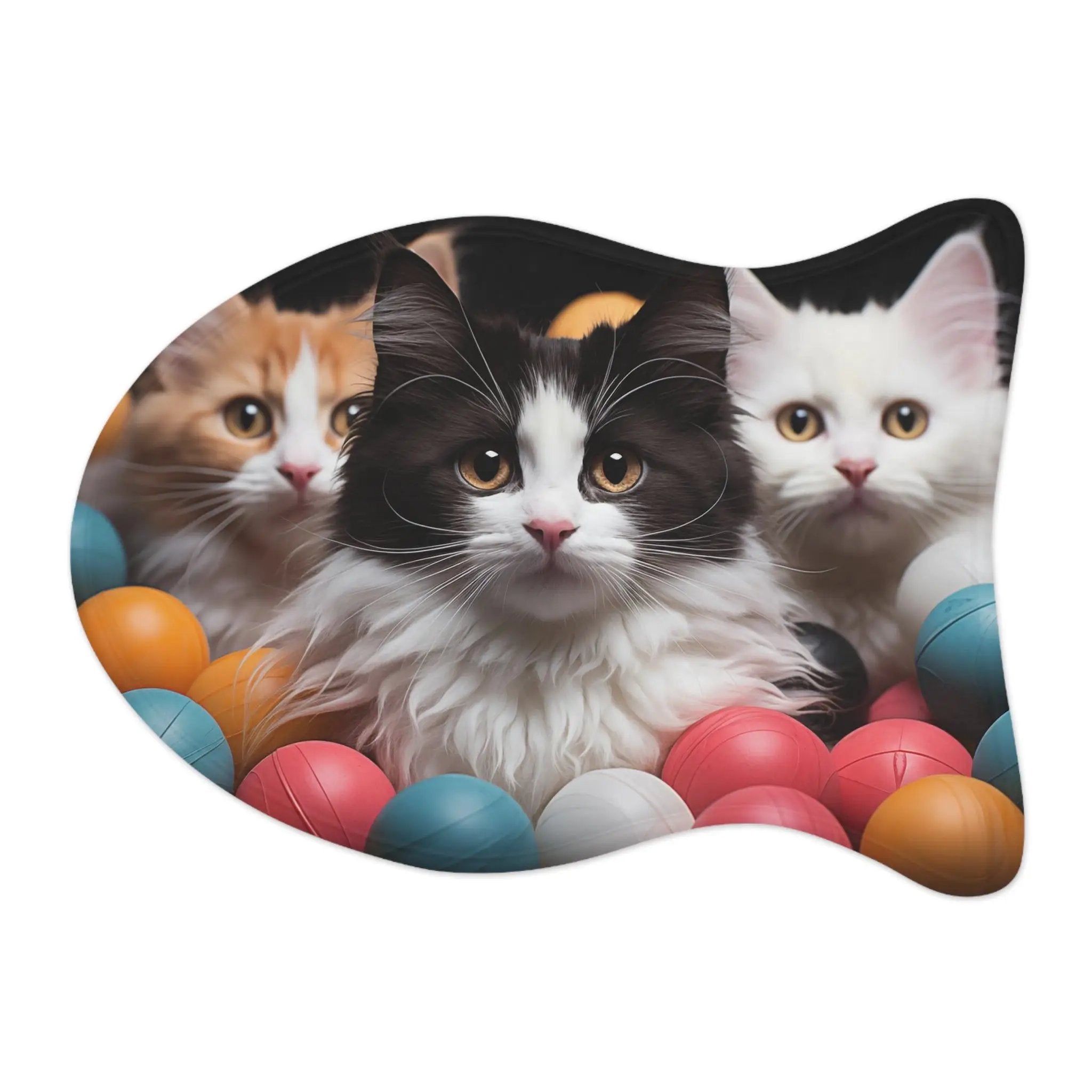 Pet Feeding Mats | a picture of three cats in a ball pit