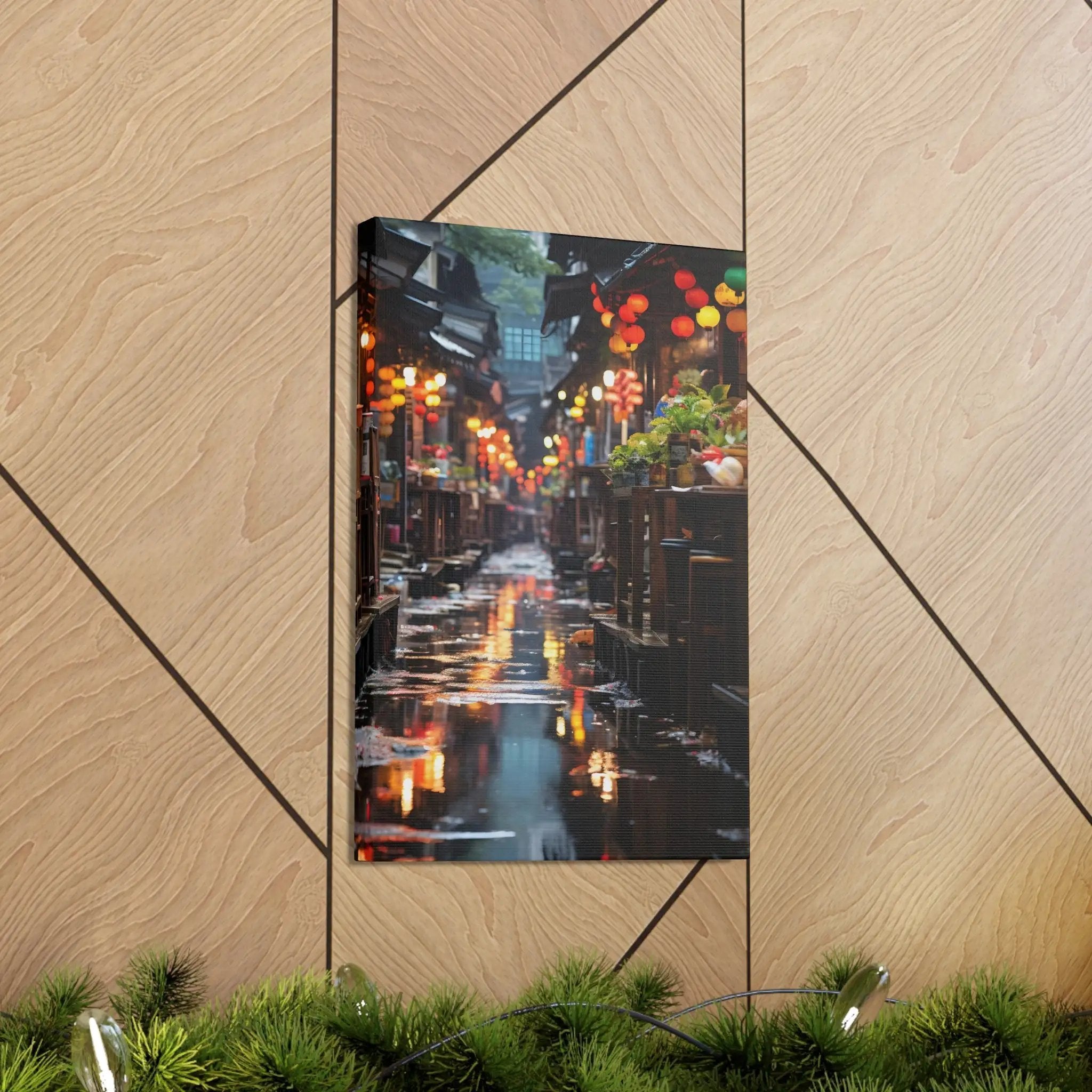 Canvas Gallery Wraps | a picture of a city street with Christmas lights