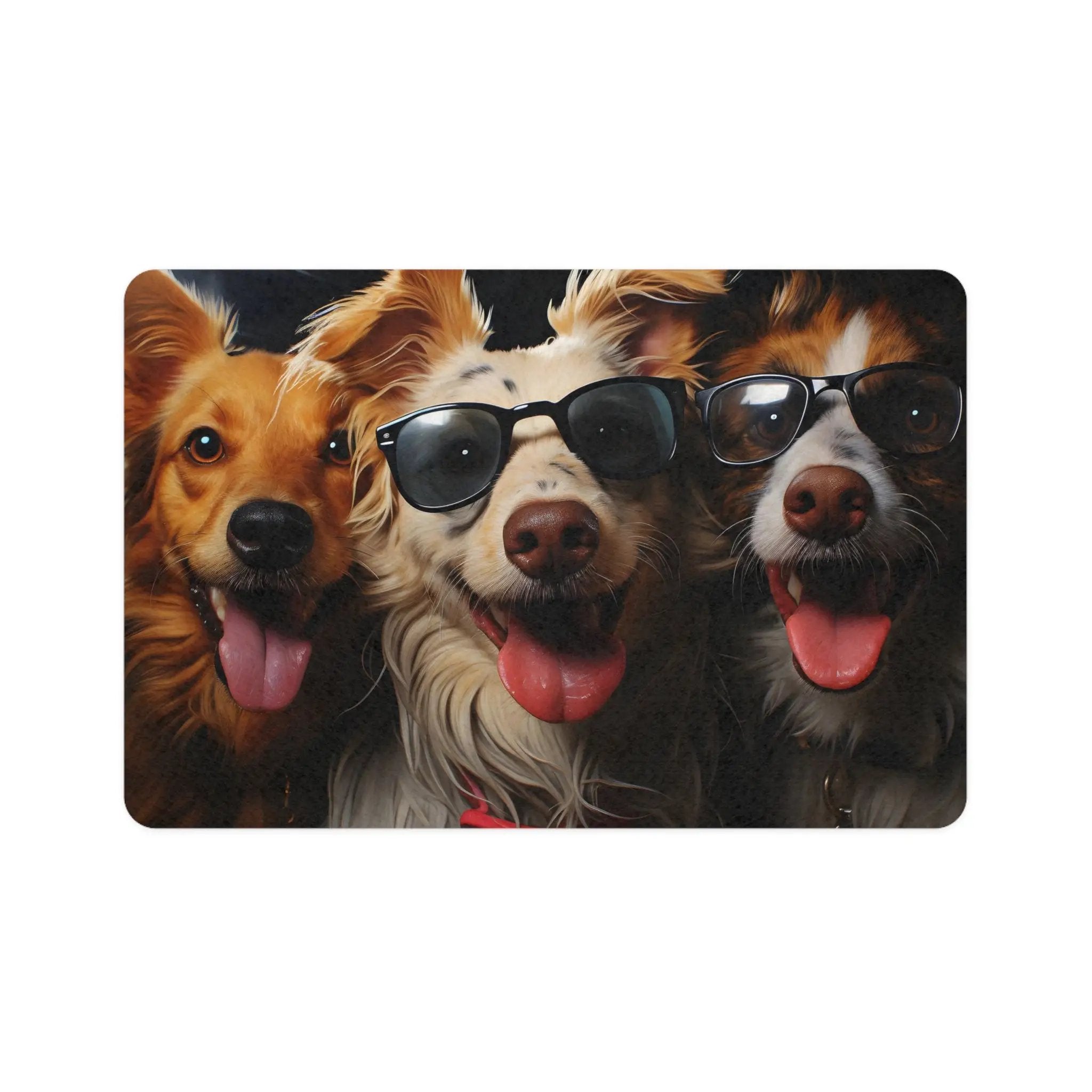 Pet Food Mat | a group of three dogs wearing sunglasses