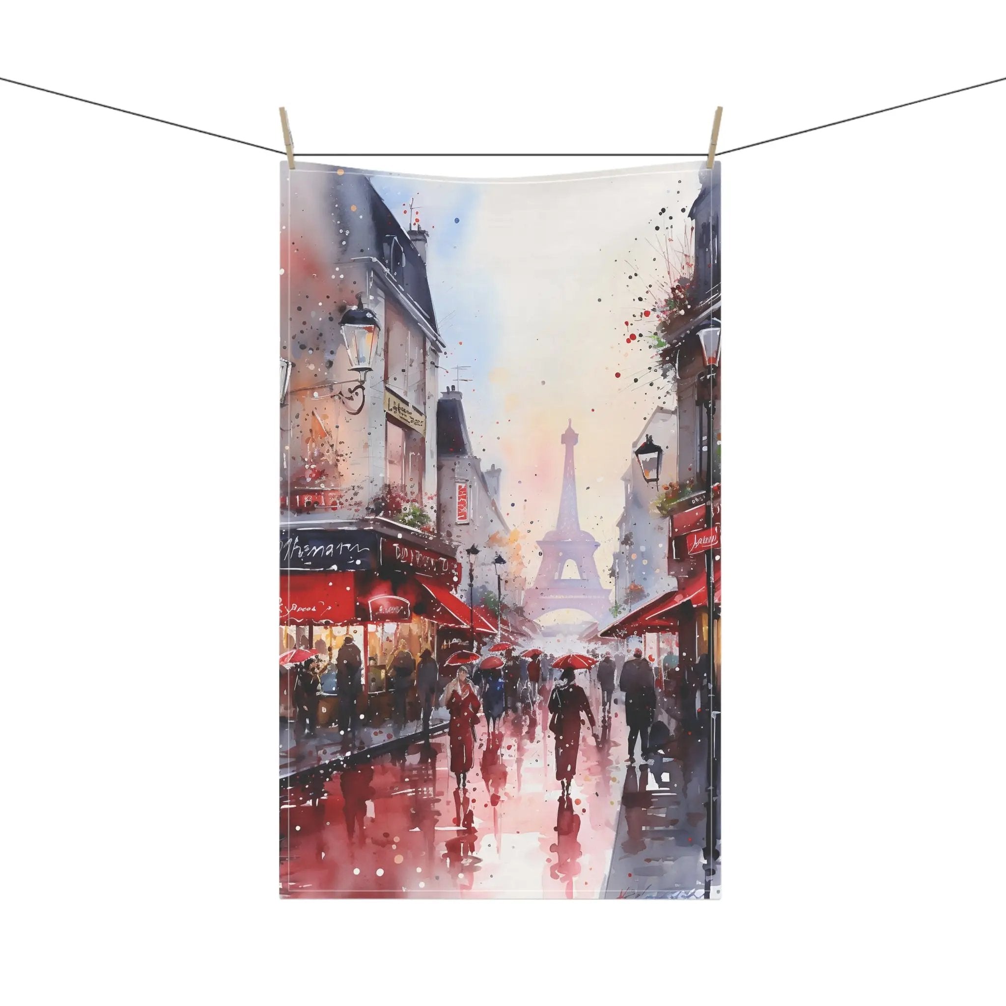 Kitchen Towel | a painting of people walking down a city street