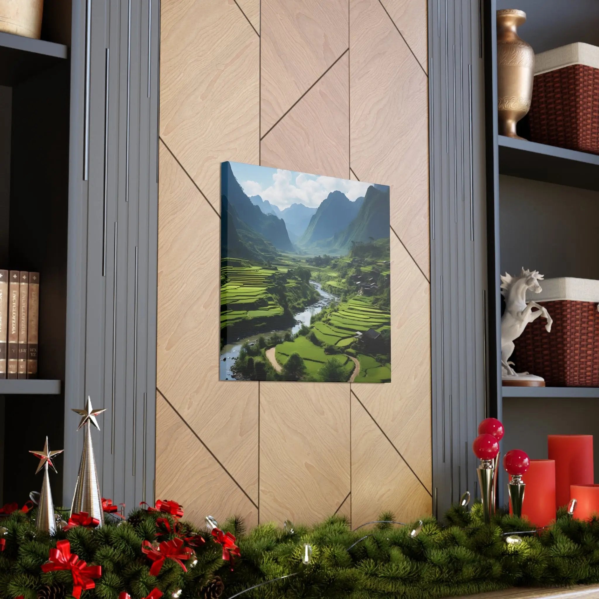 Canvas Gallery Wraps | a picture of a green valley with mountains in the background