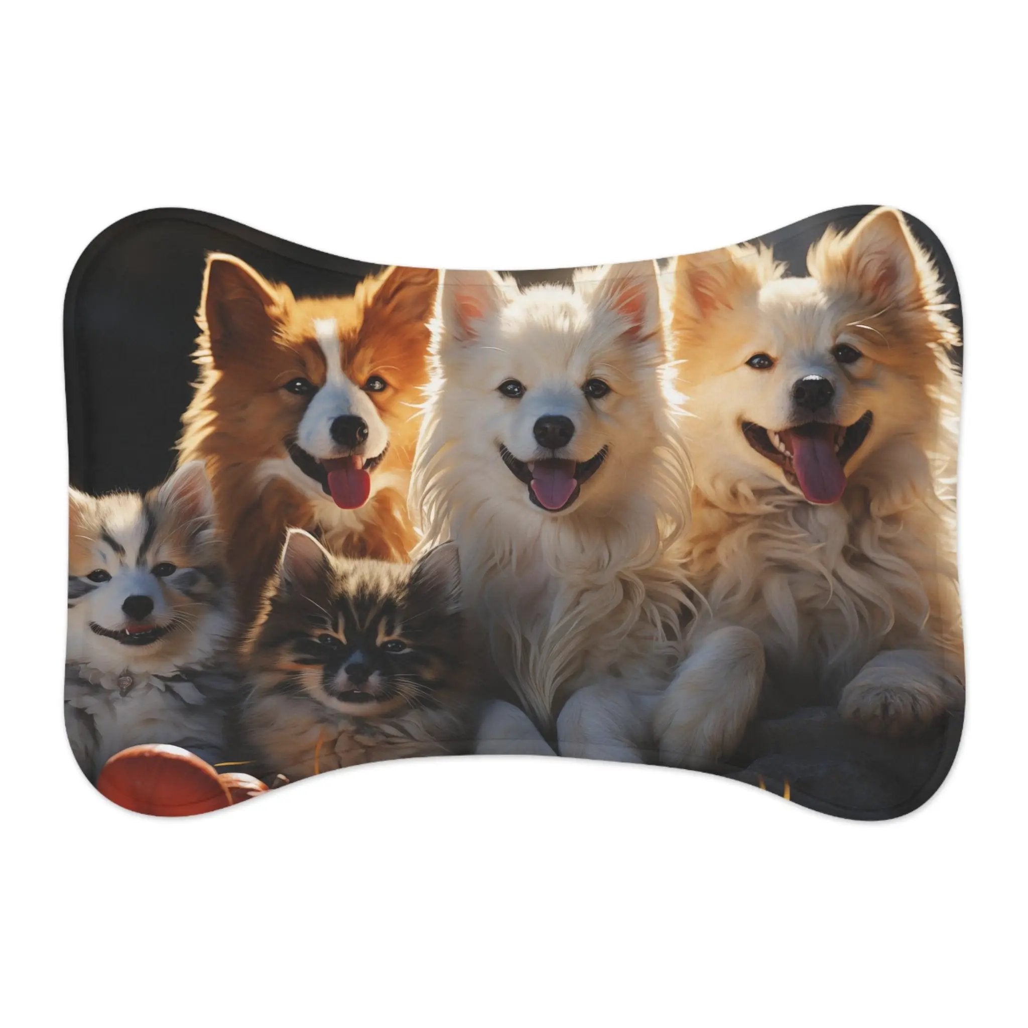 Pet Feeding Mats | a picture of a group of dogs and cats