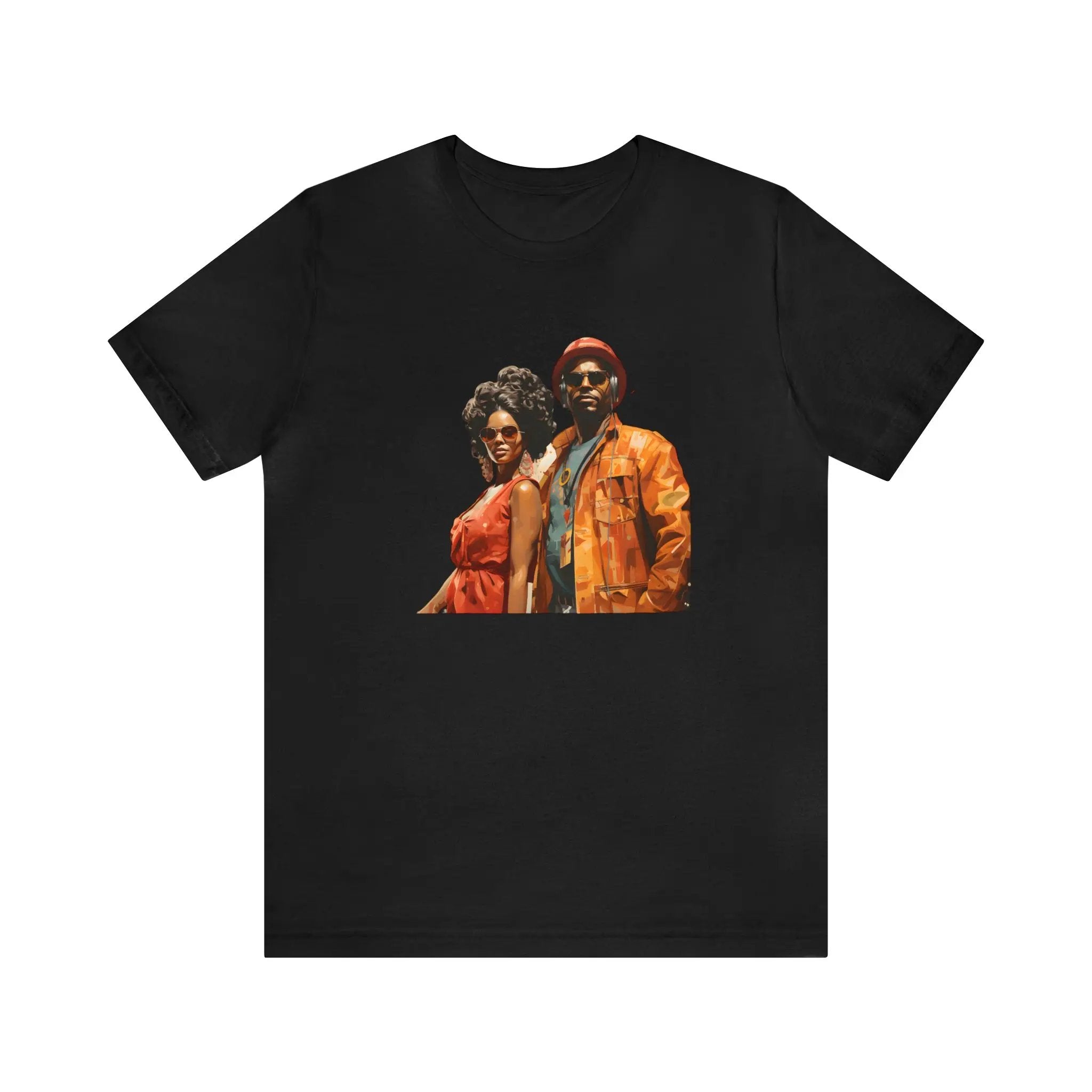 Couple t shirt | a black t - shirt with a picture of two people on it