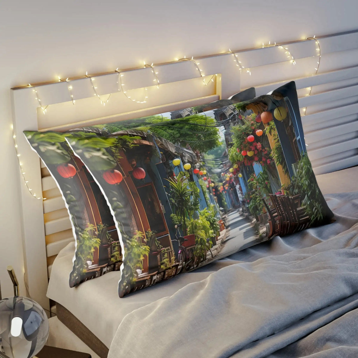 Pillow Sham | a bed topped with two pillows covered in pictures