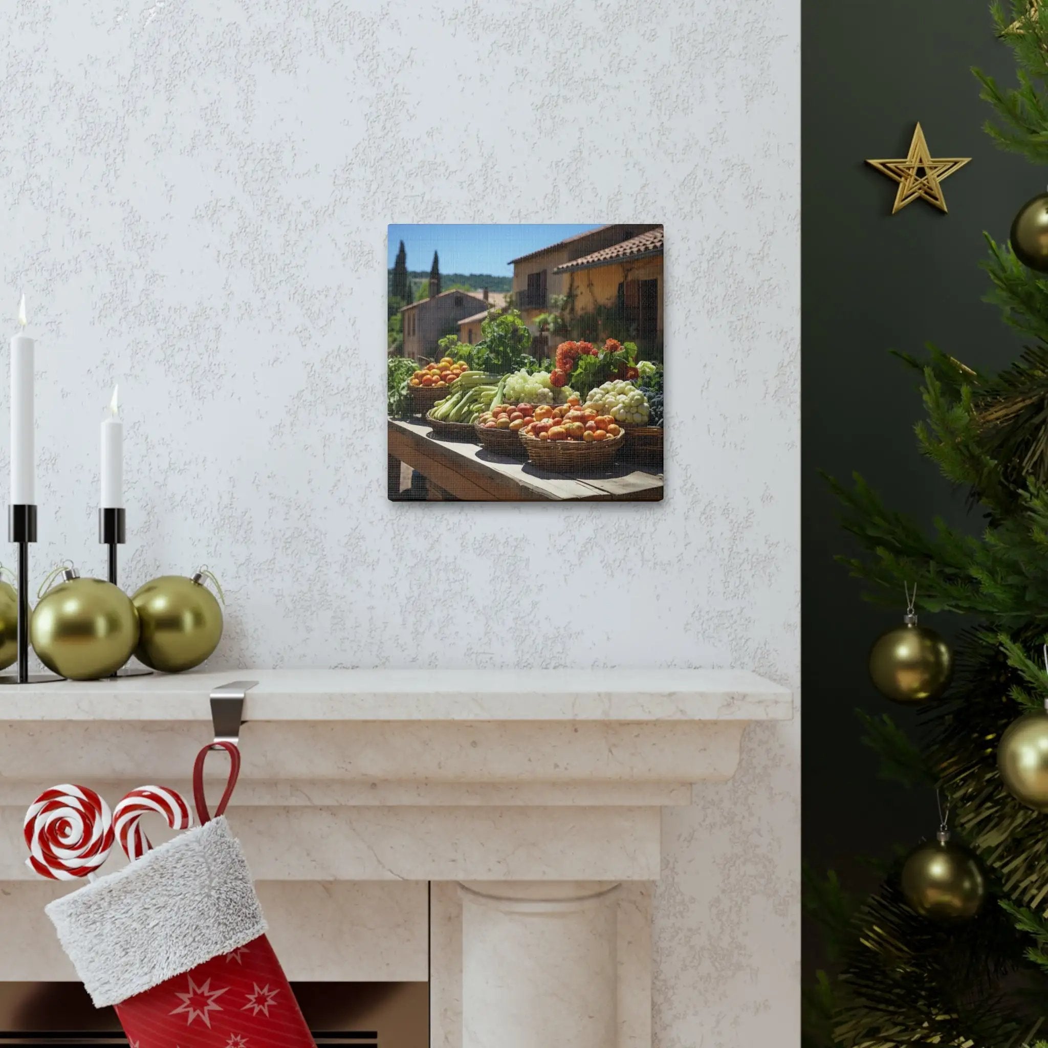 Canvas Gallery Wraps | a Christmas stocking is hanging on a fireplace mantel