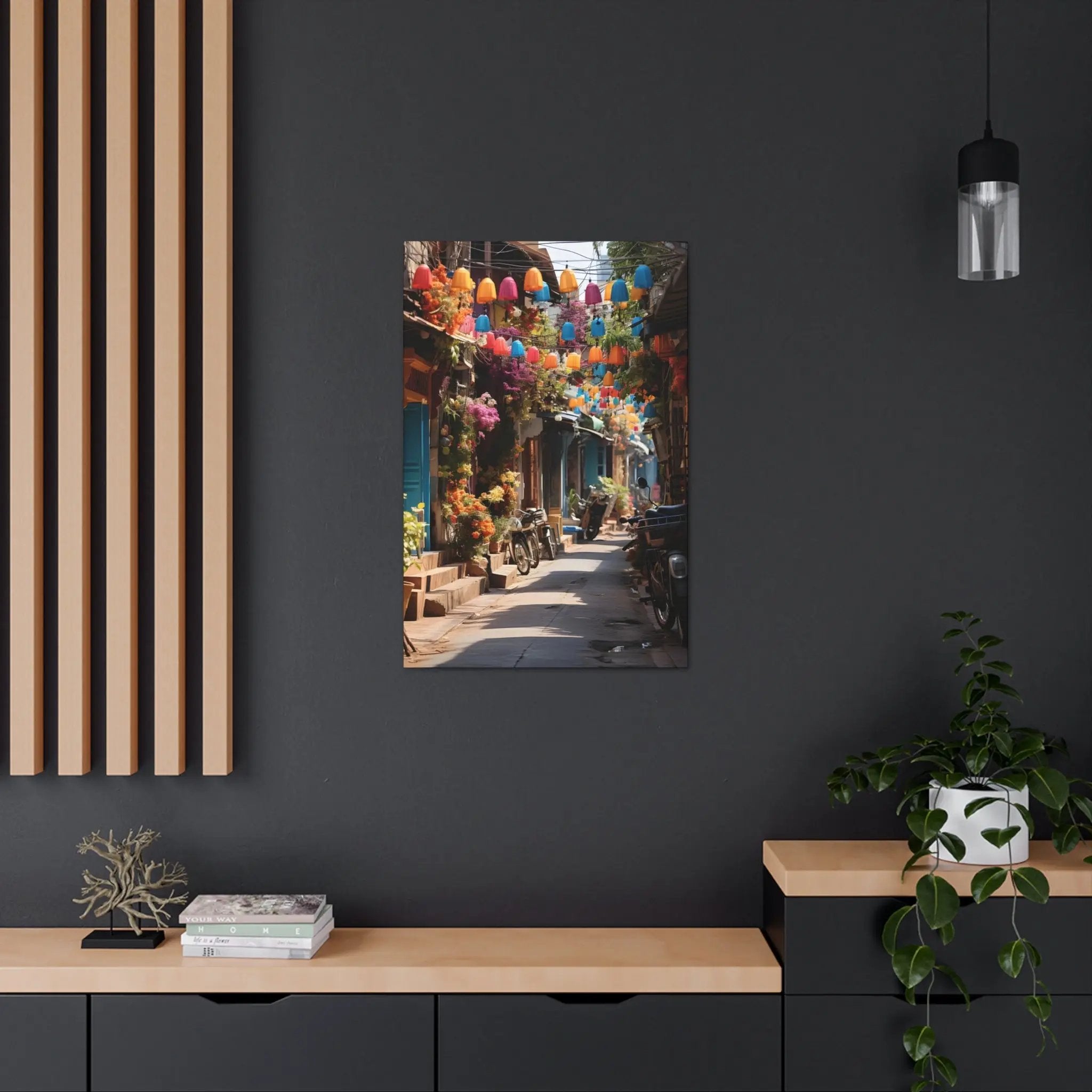 Canvas Gallery Wraps | a picture of a street with a bunch of balloons hanging from the ceiling