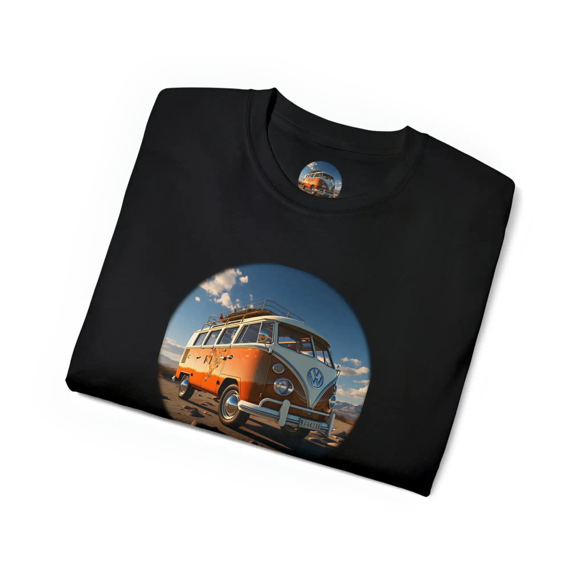 men tee graphic | a black t - shirt with a picture of a van bus