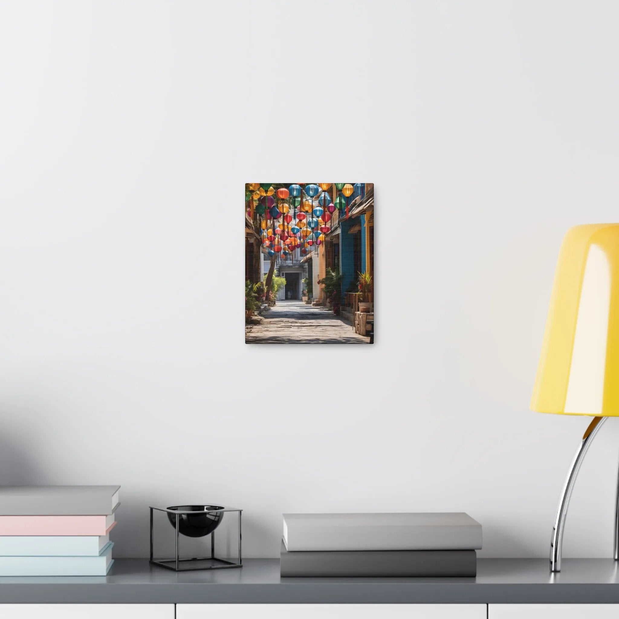 Canvas Gallery Wraps | a room with a lamp and a painting on the wall