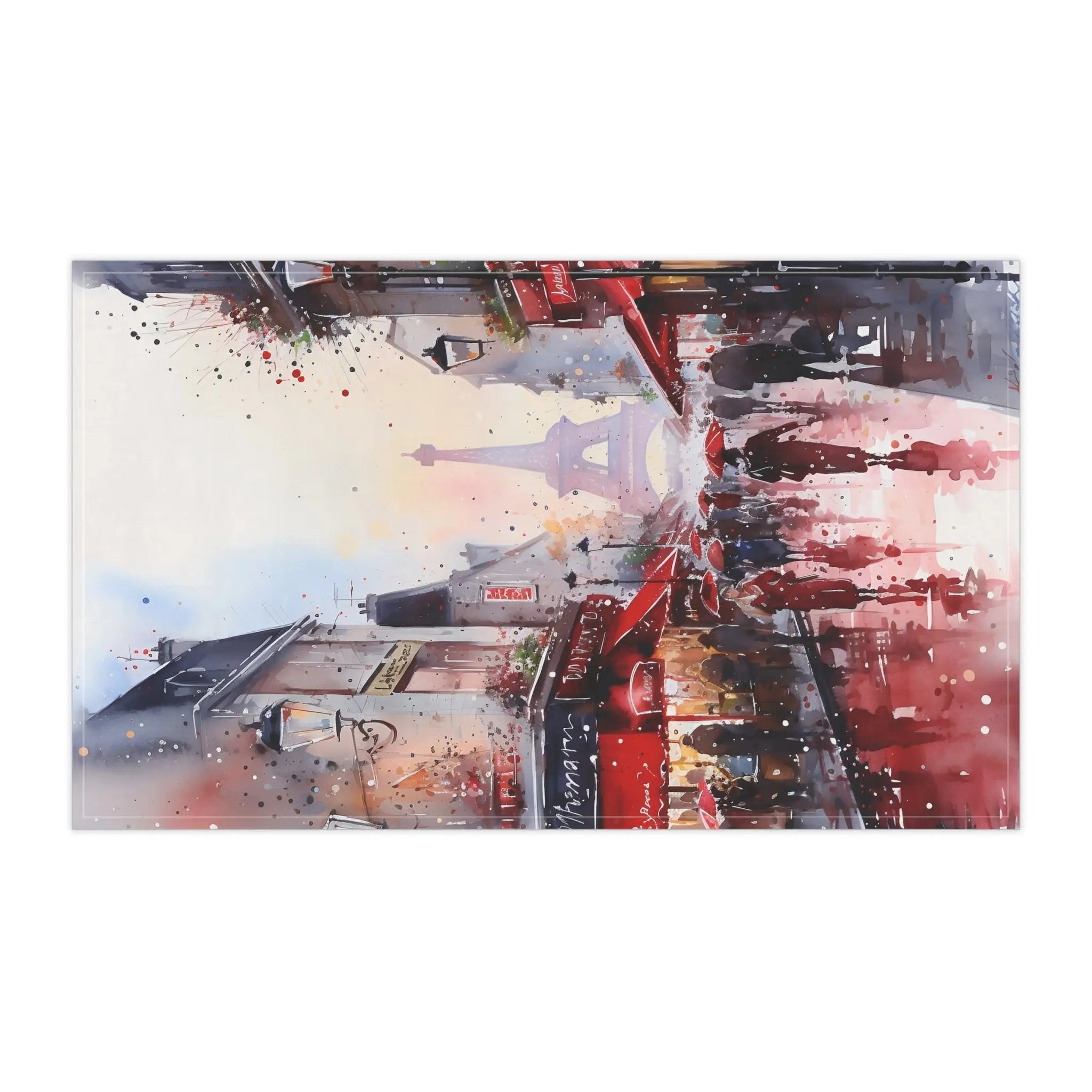 Kitchen Towel | a painting of a city with lots of buildings