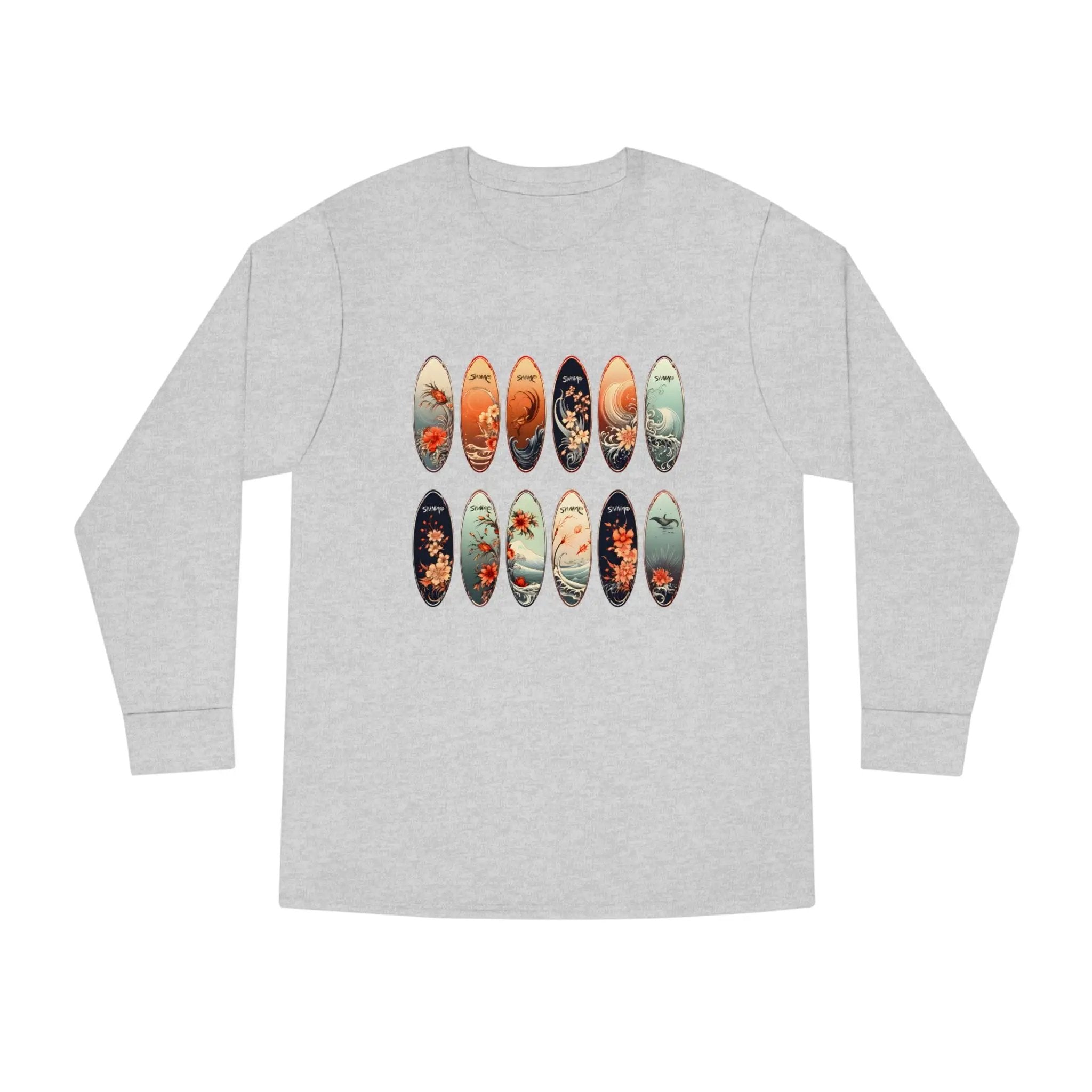 Long Sleeve t shirt | a long sleeved shirt with a bunch of skateboards on it