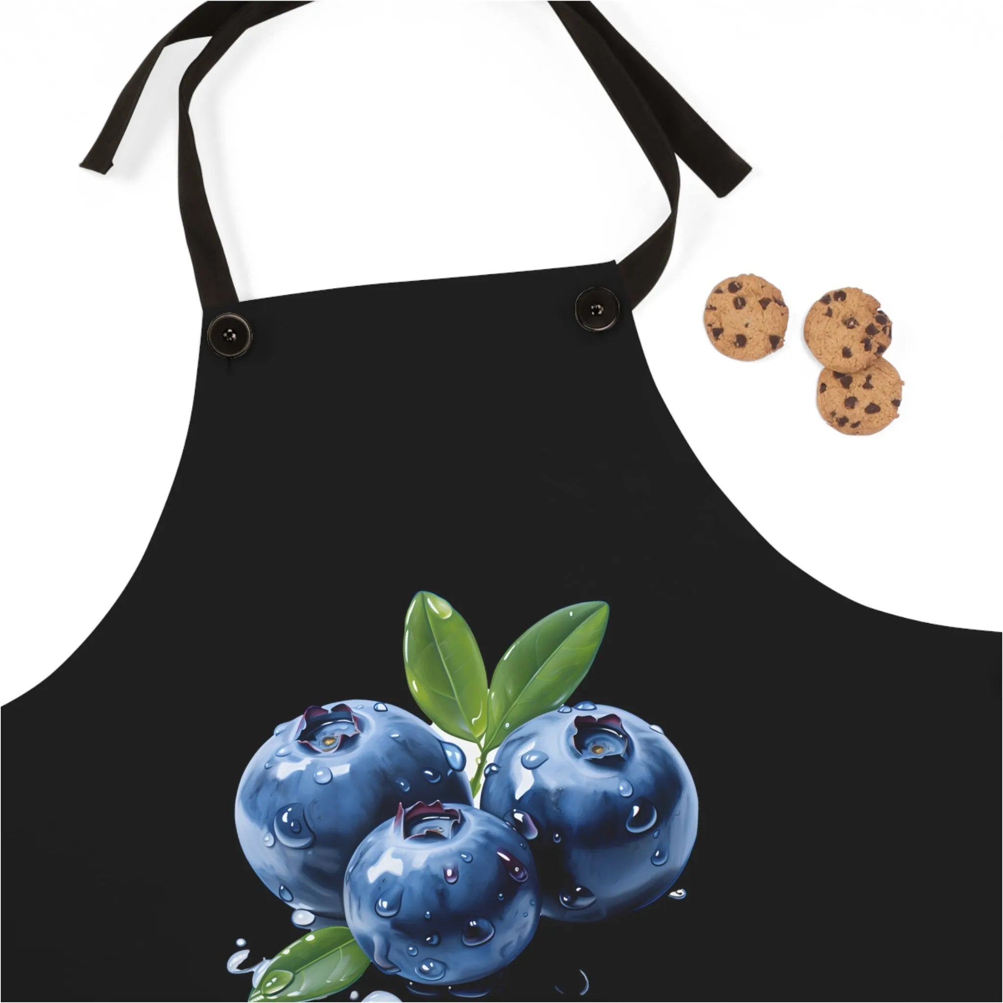 Chef Apron | a black apron with blueberries and cookies on it