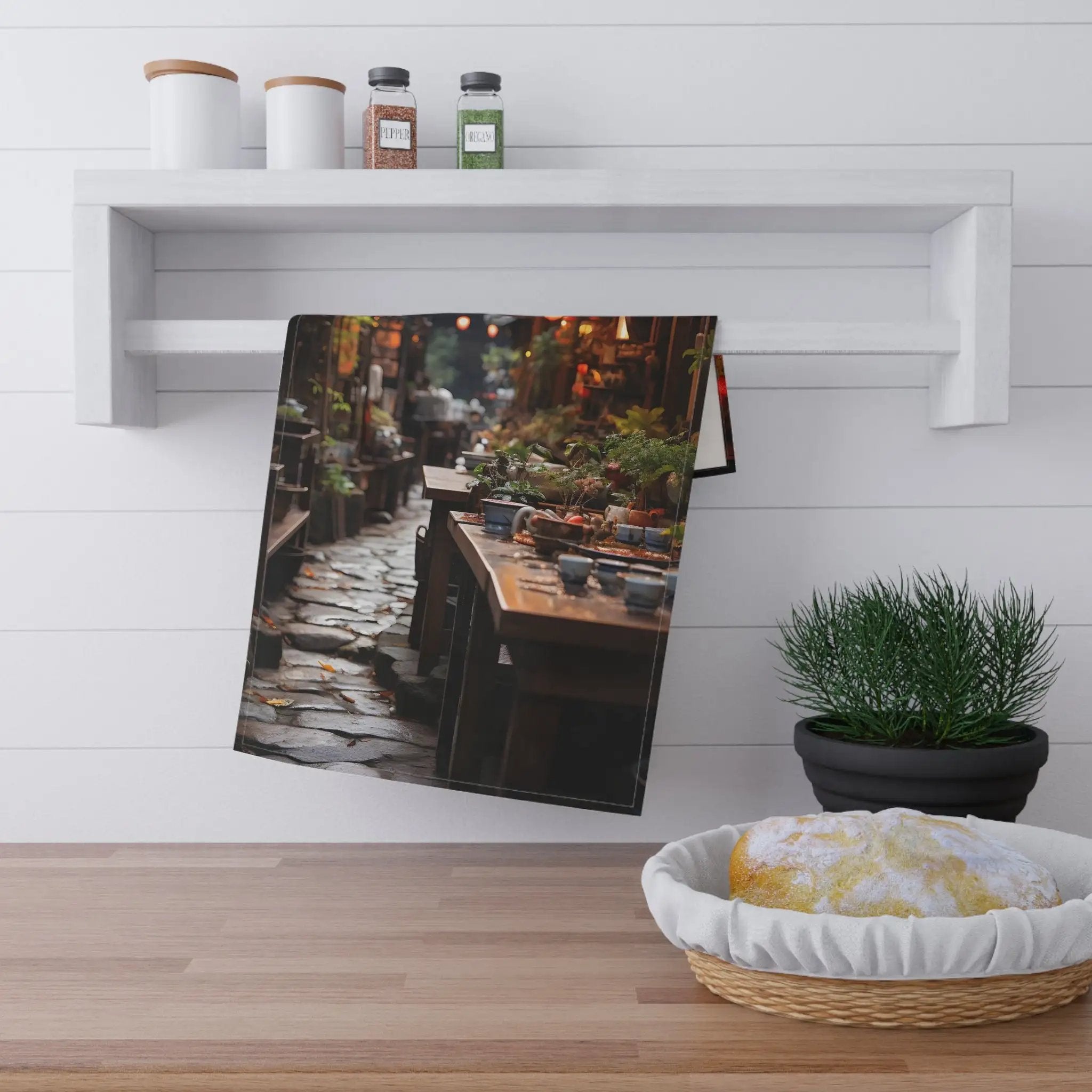 Kitchen Towel | a picture of a kitchen with a potted plant next to it