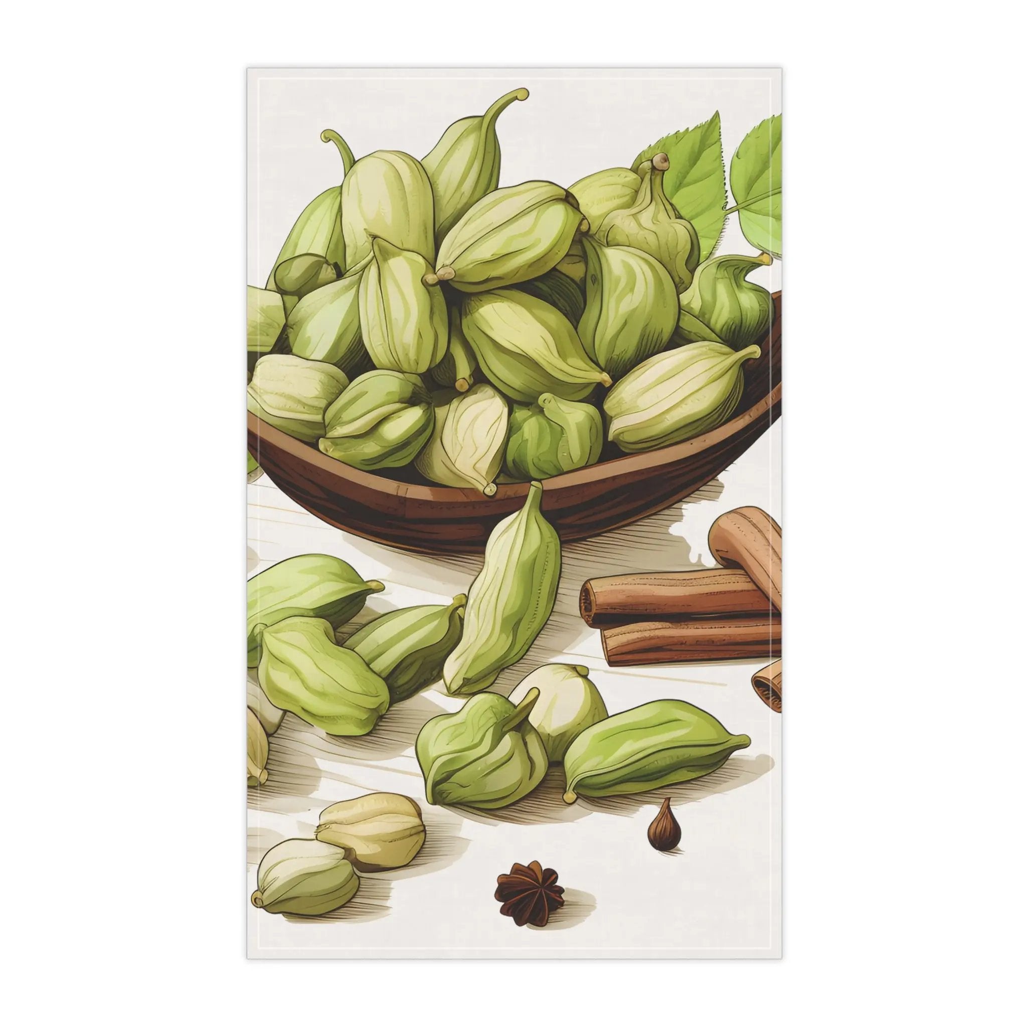 Kitchen Towel | a painting of a bowl of nuts and cinnamons