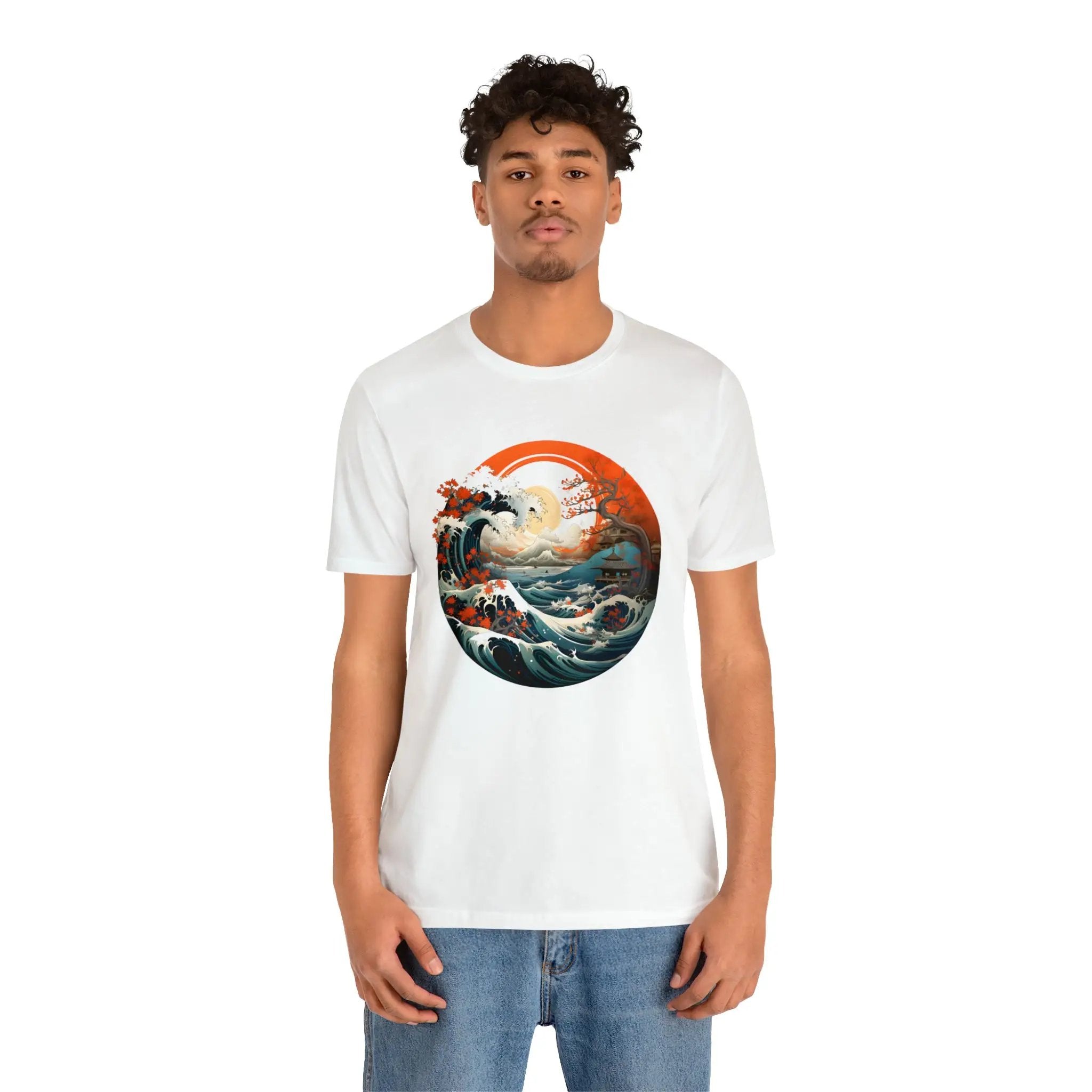 Couple t shirt | a man standing in front of a white t - shirt with a painting of a