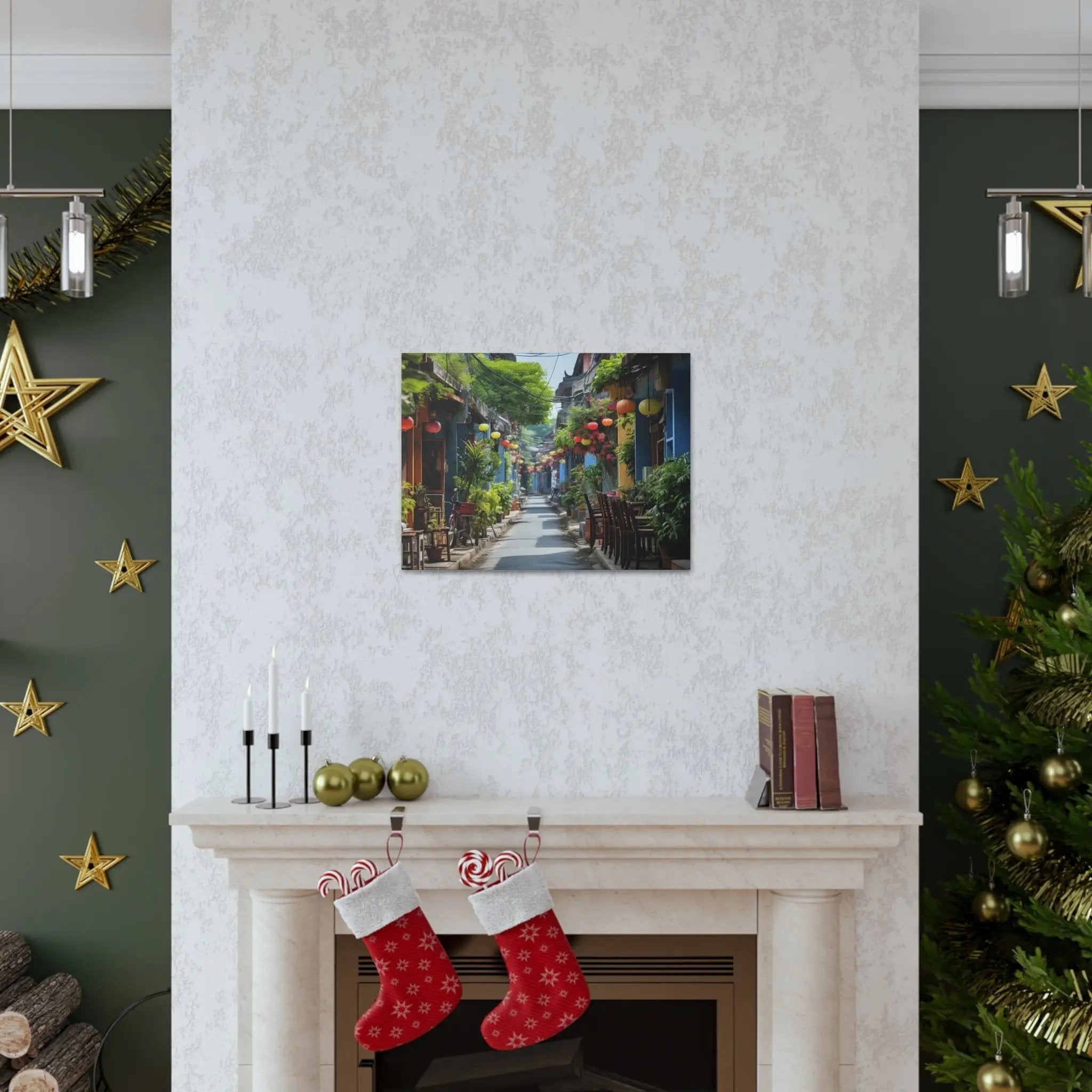 Canvas Gallery Wraps | a living room with a fire place and a Christmas tree