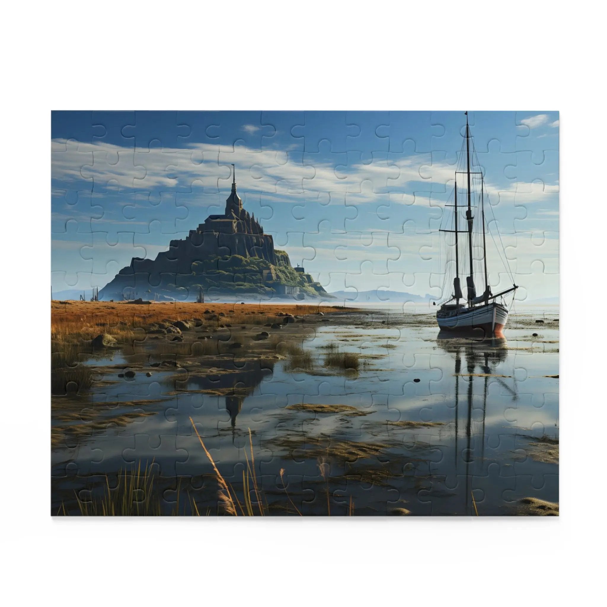 Jigsaw Puzzle | a jigsaw puzzle with a boat in the water and a castle in the