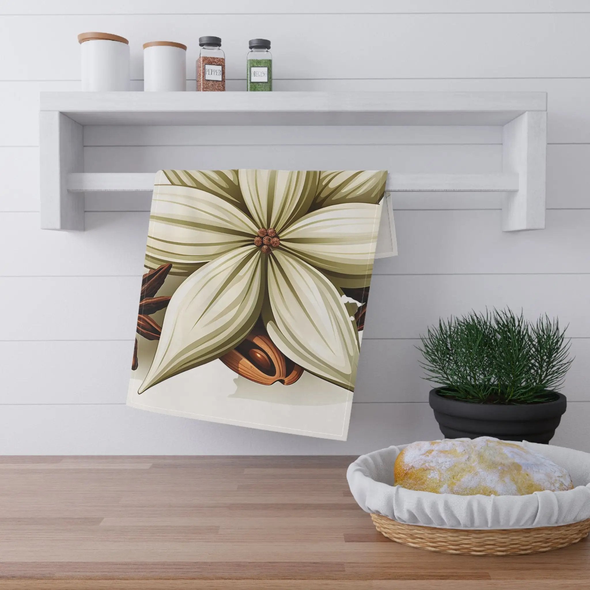 Kitchen Towel | a painting of a flower hanging on a wall