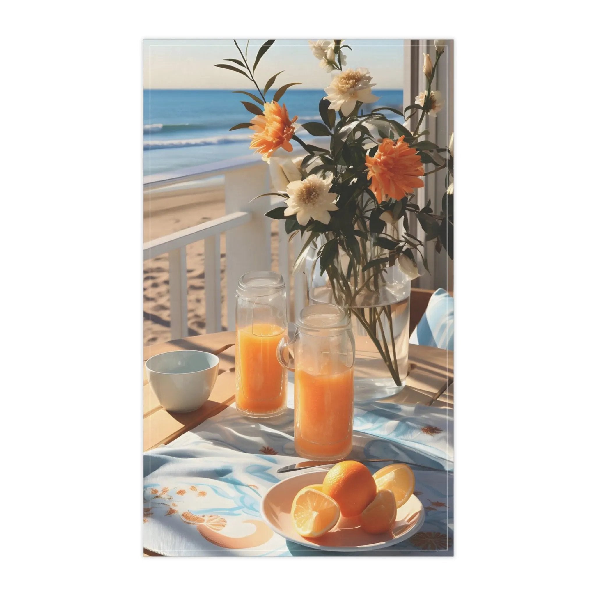 Kitchen Towel | Sunny Beach Morning Breakfast With Orange | Tea Towel