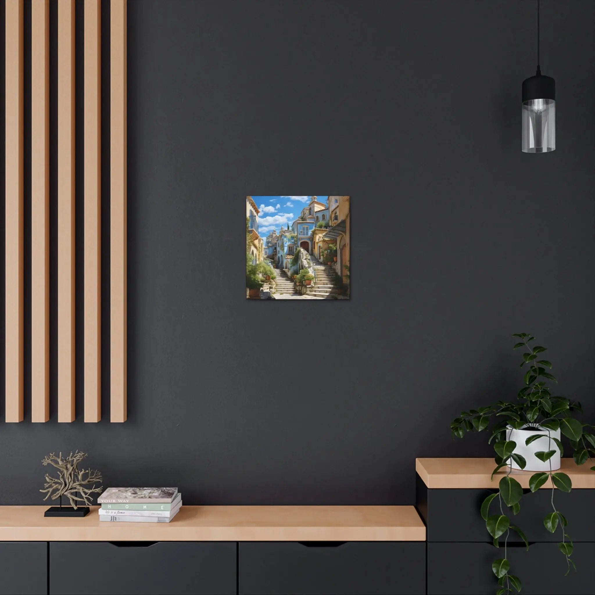 Canvas Gallery Wraps | a painting of a city street with a clock on the wall