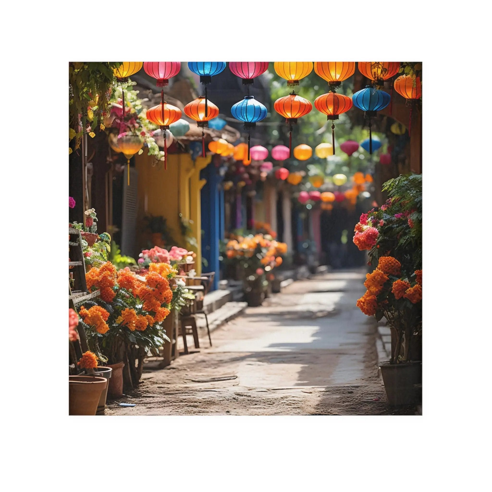 Face Towel | a photo of a street with flowers and umbrellas