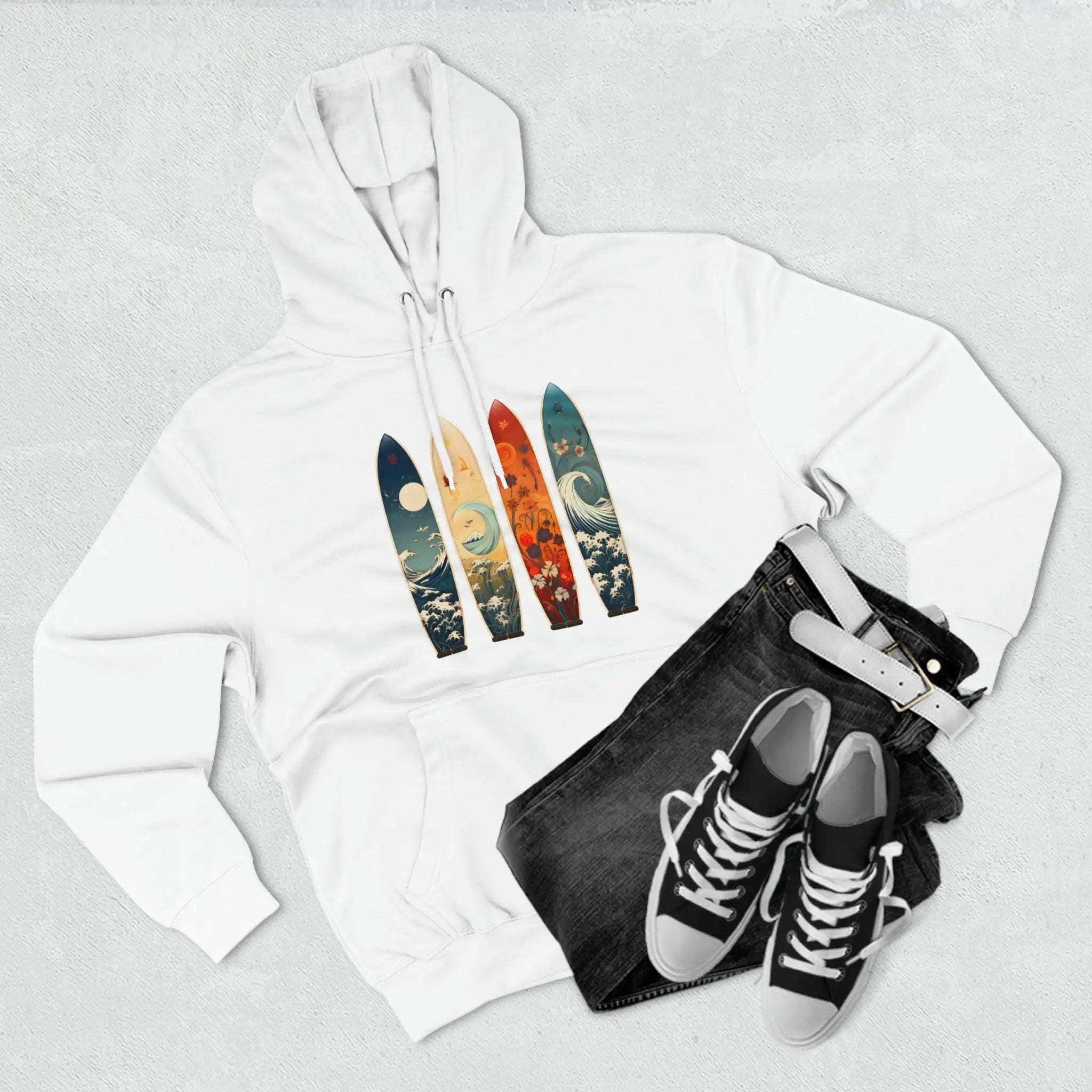 pullover hoodie | a white hoodie with a pair of sneakers and a pair of shorts