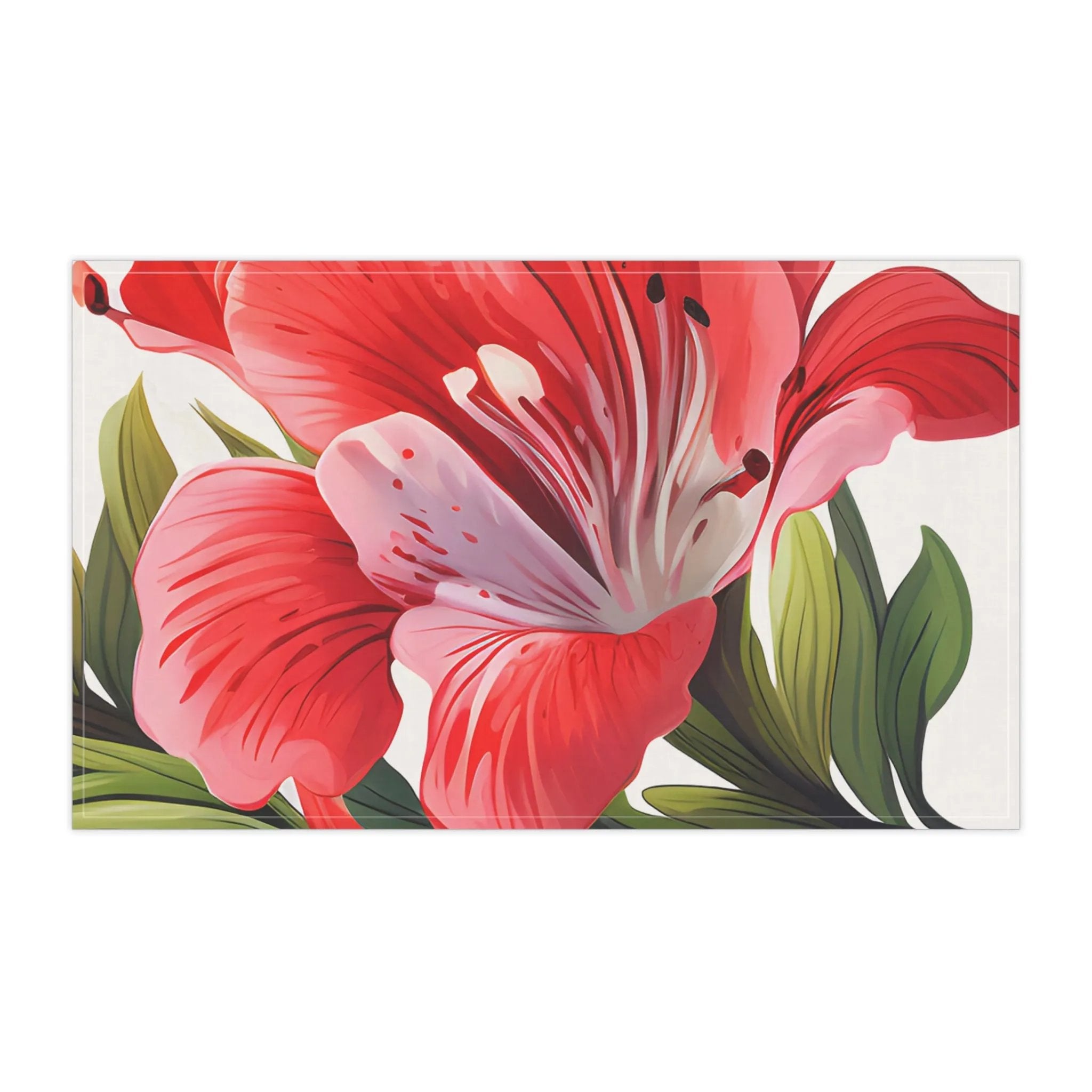 Kitchen Towel | a red flower with green leaves on a white background