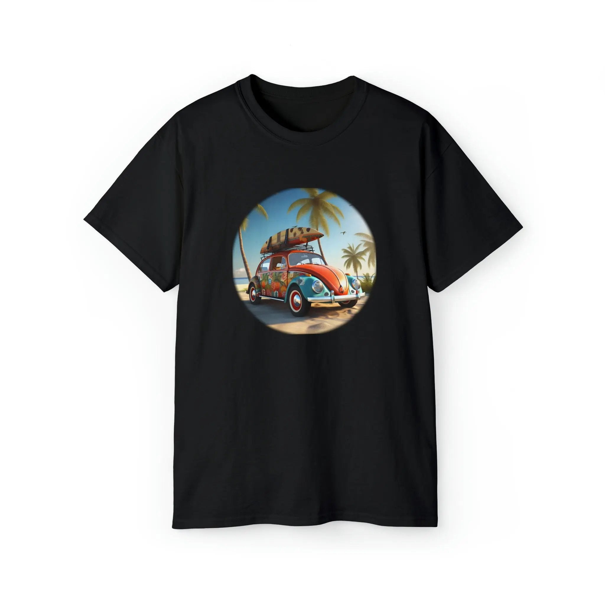 men tee graphic | a black t - shirt with an image of a vintage car