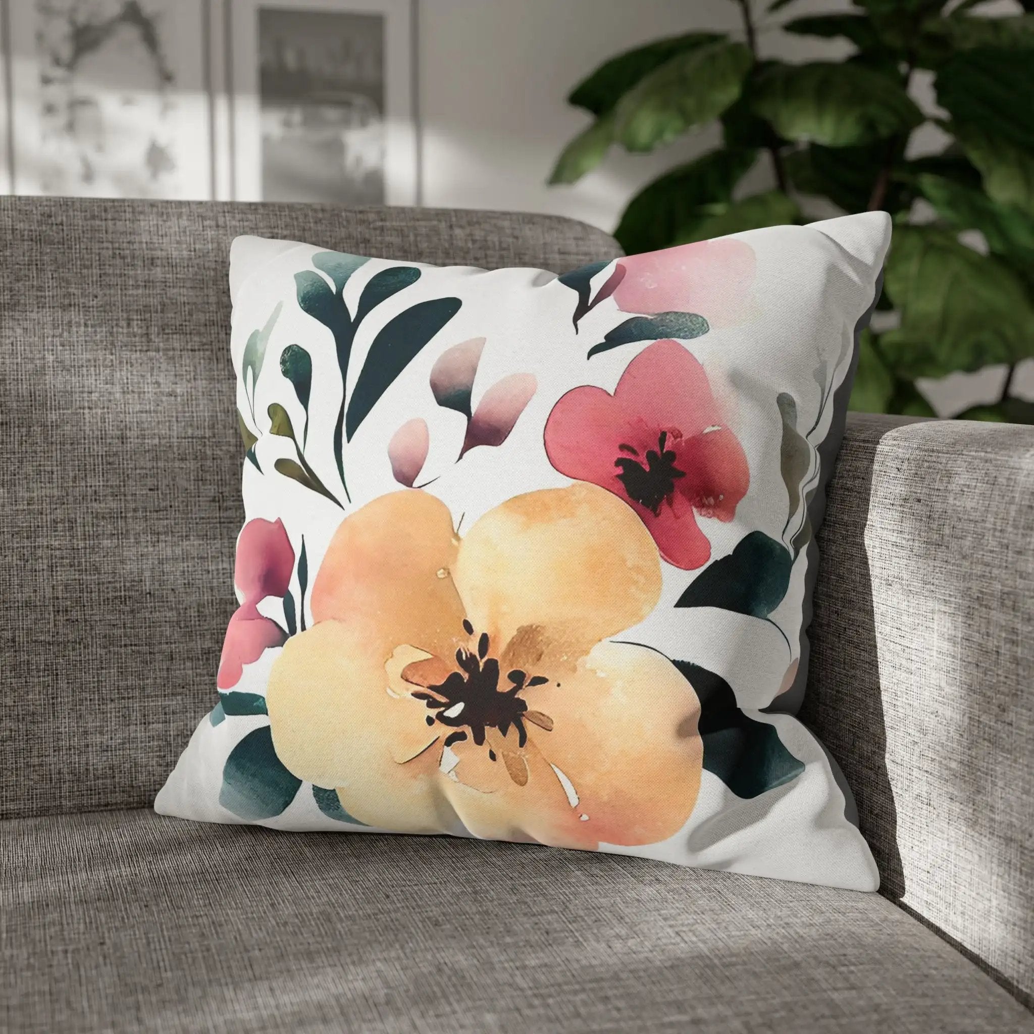 Pillow Sham | a pillow on a couch with flowers painted on it