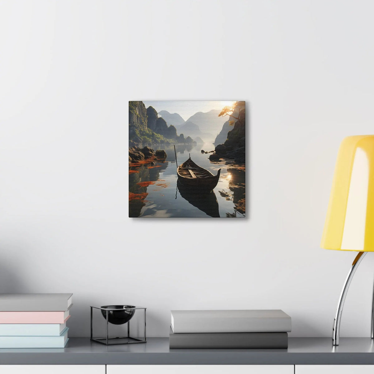 Canvas Gallery Wraps | a room with a lamp and a painting on the wall