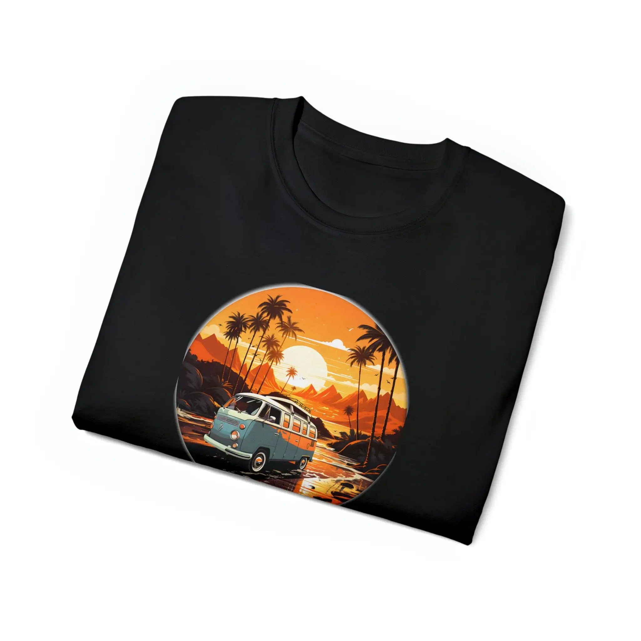 men tee graphic | a black t - shirt with an image of a van bus