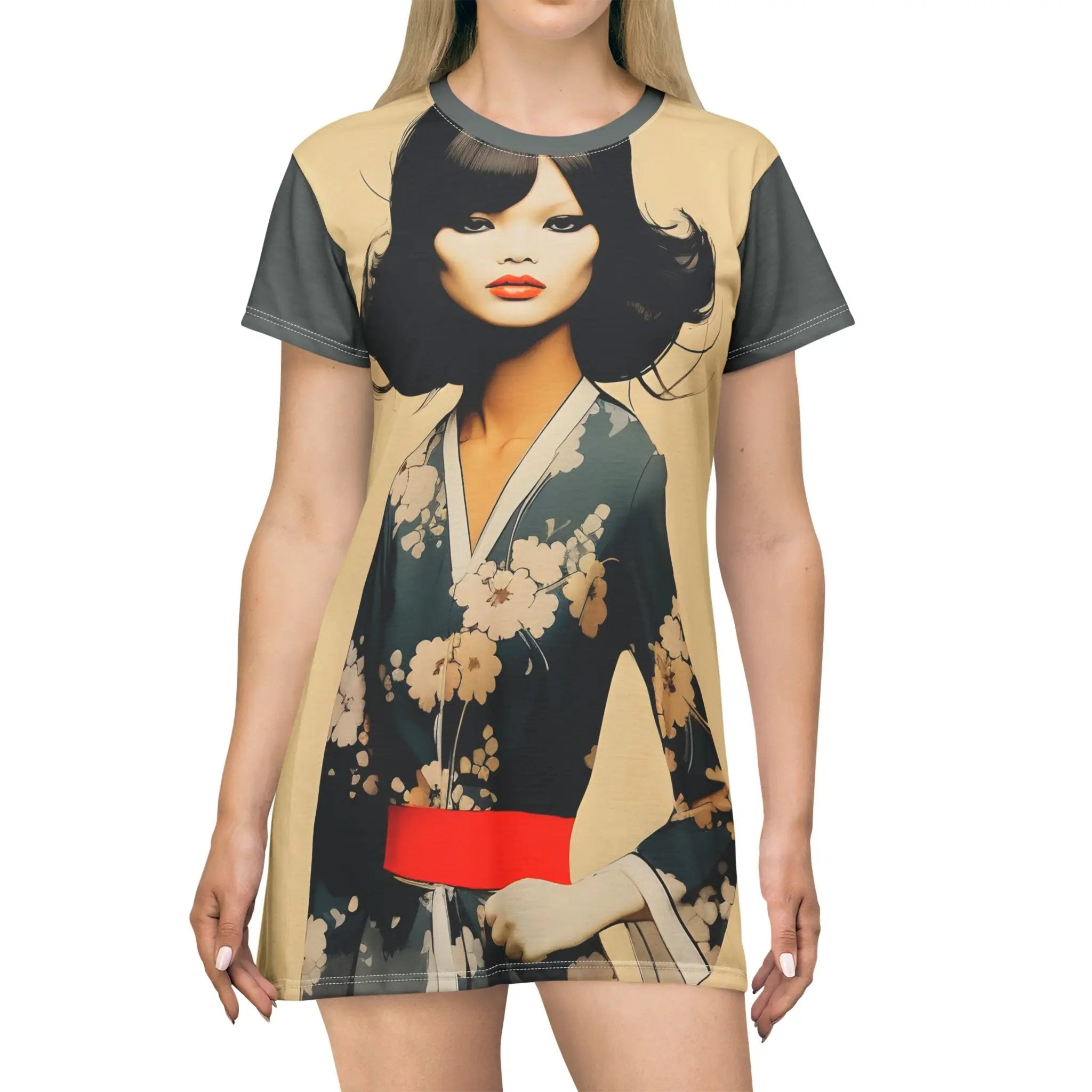 woman shirt dress | a woman wearing a t - shirt with a picture of a woman on it